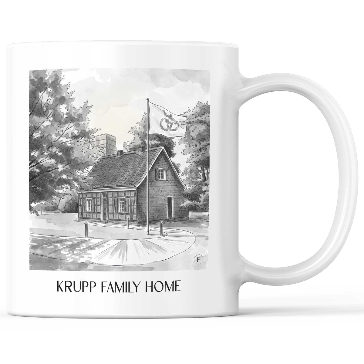 Stammhaus Krupp Kaffeebecher - Essen - Deutschland Becher - Kaffeetasse im Aquarell Schwarz-Weiß Stil - favplace