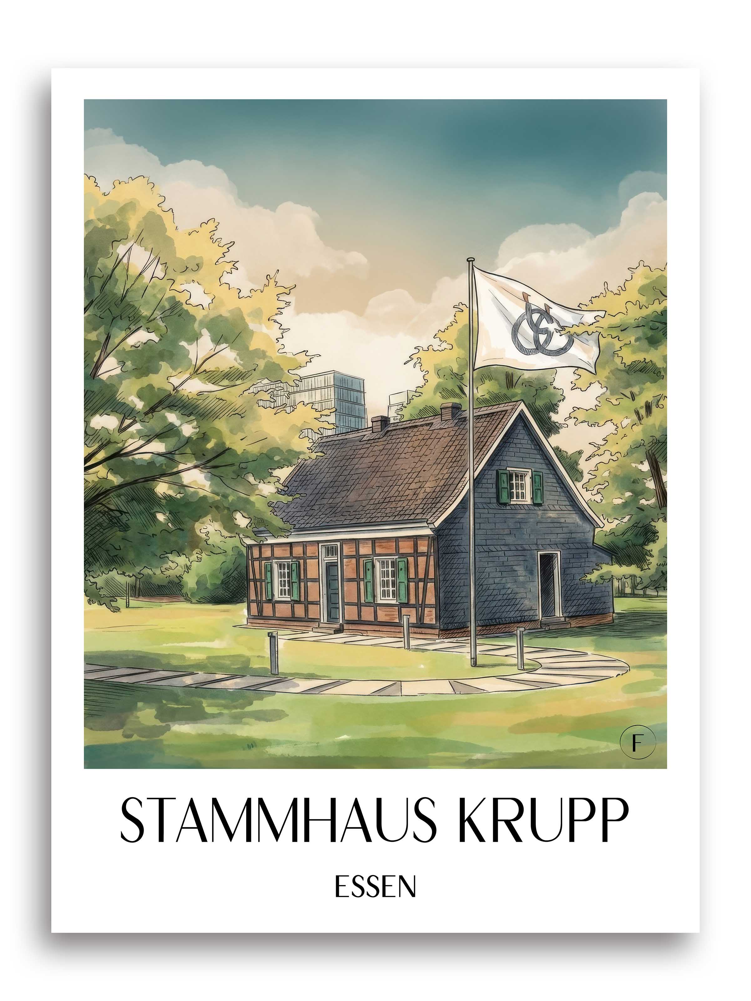 stammhaus-krupp-essen-deutschland-poster-aquarell