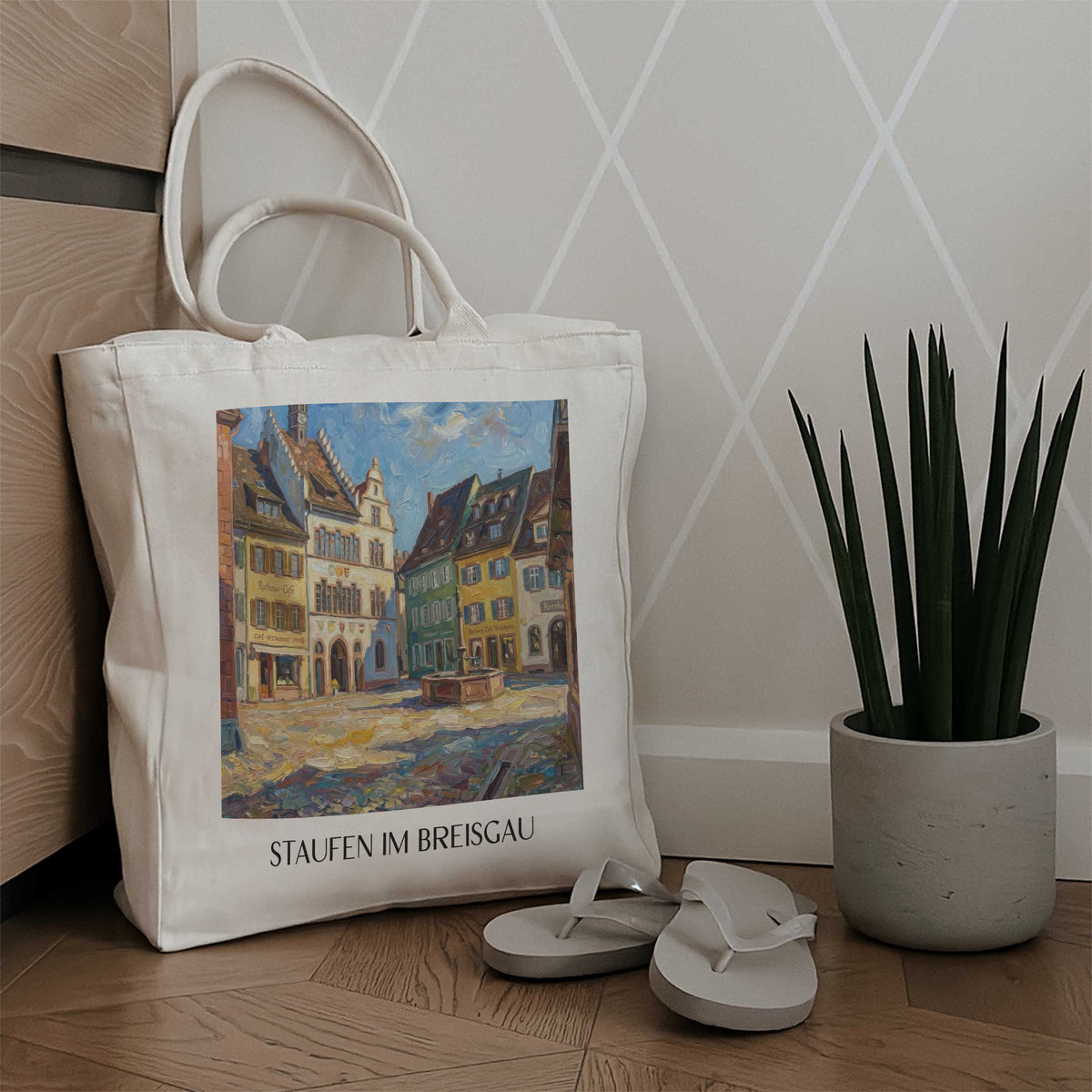staufen-im-breisgau-schwarzwald-deutschland-einkaufstasche-oil-painting-oelgemaelde