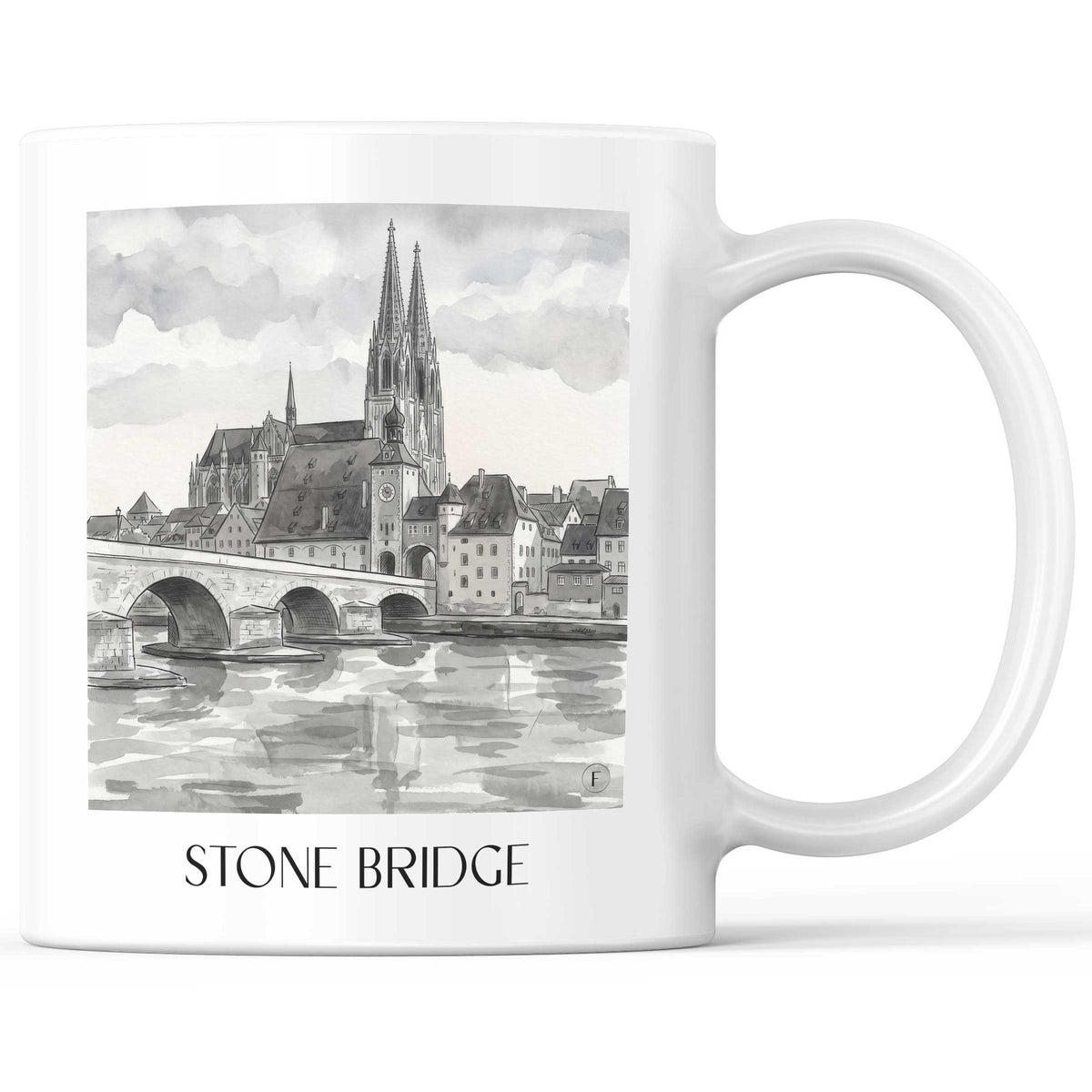 Steinerne Brücke Kaffeebecher - Regensburg - Deutschland Becher - Kaffeetasse im Aquarell Schwarz-Weiß Stil - favplace