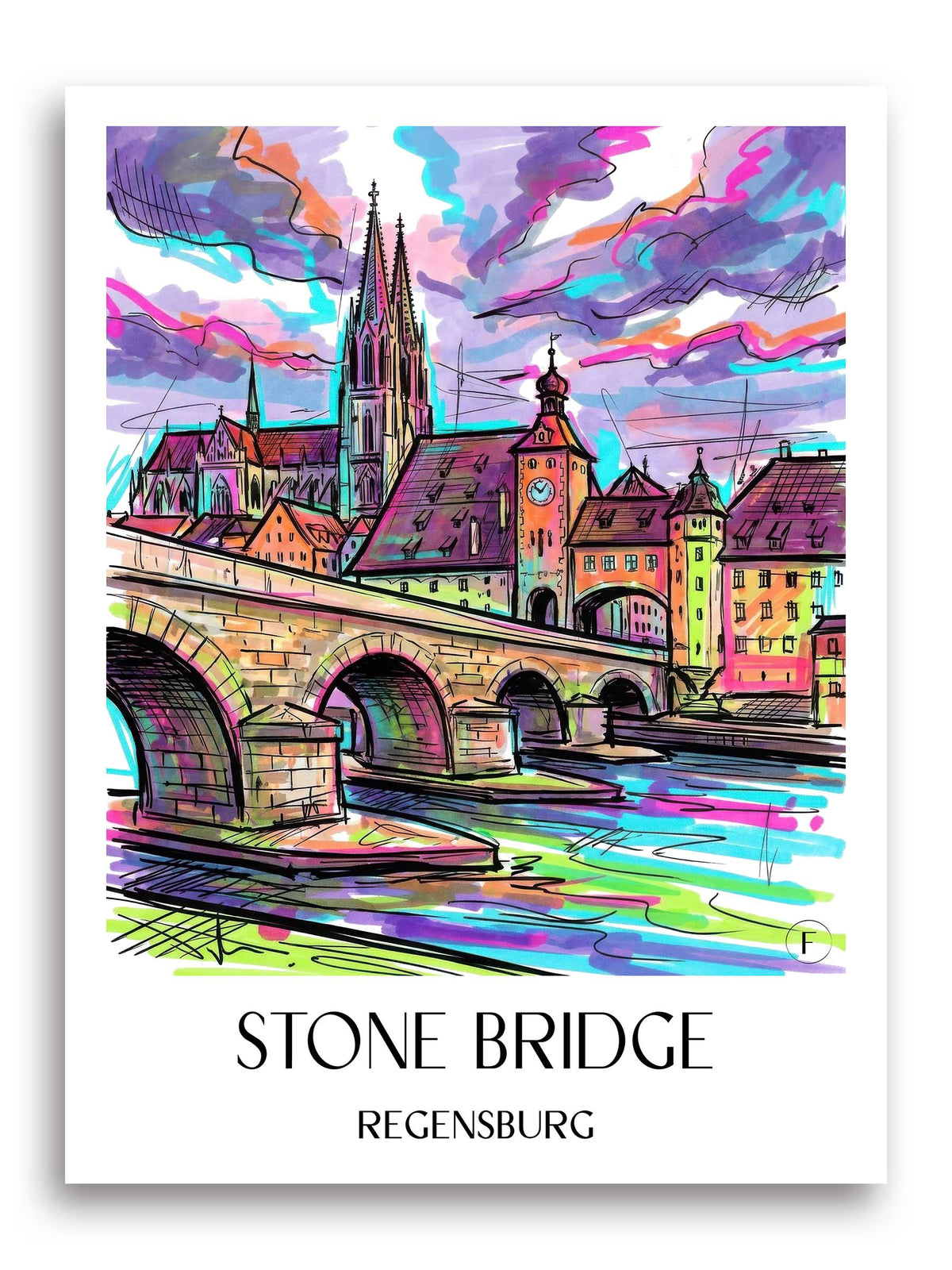 Steinerne Brücke Poster - Regensburg - Deutschland Kunstdruck - Tag Graffiti von A4 bis A1 - favplace