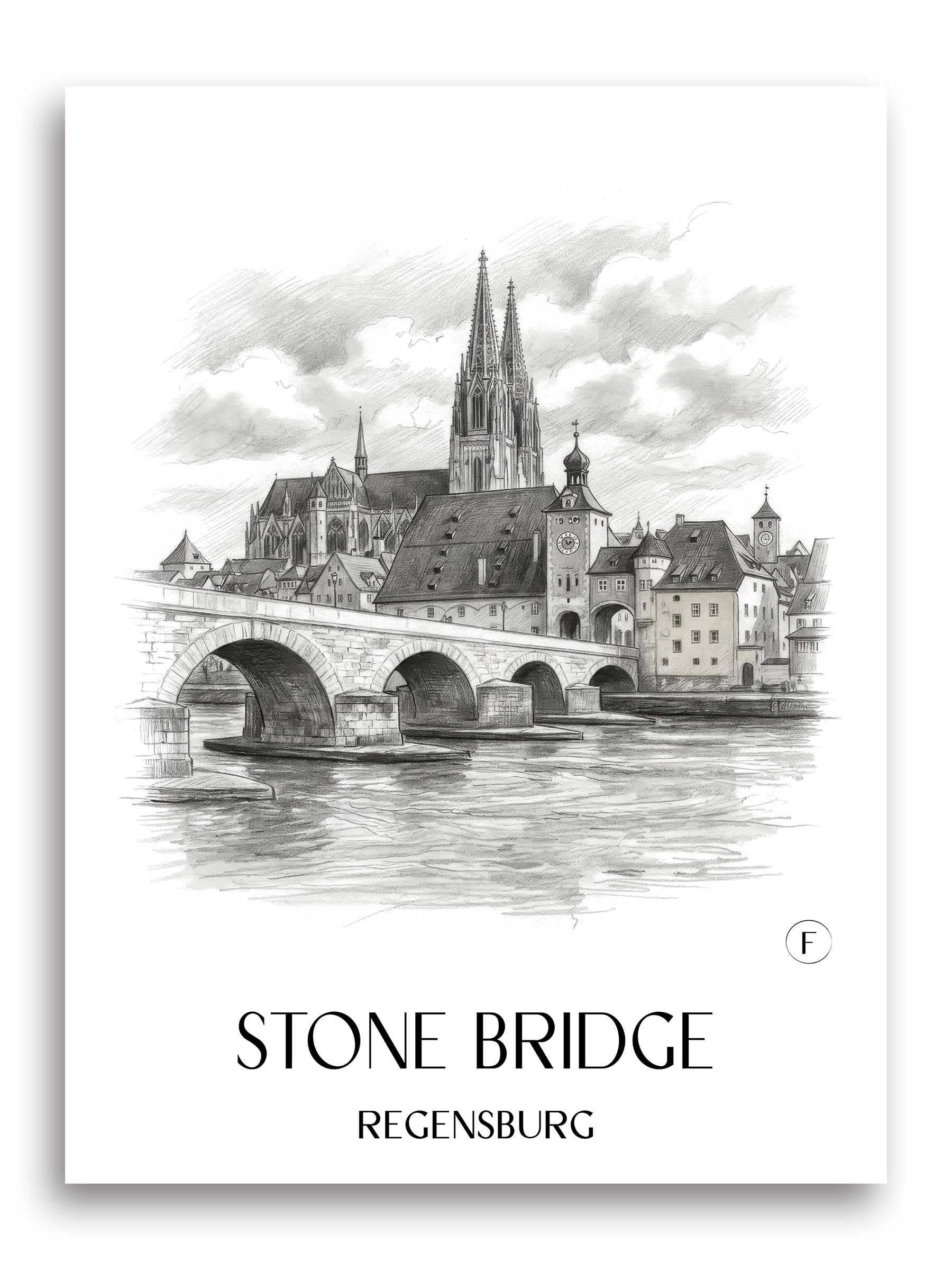 Steinerne Brücke Poster - Regensburg - Deutschland Kunstdruck - Zeichnung von A4 bis A1