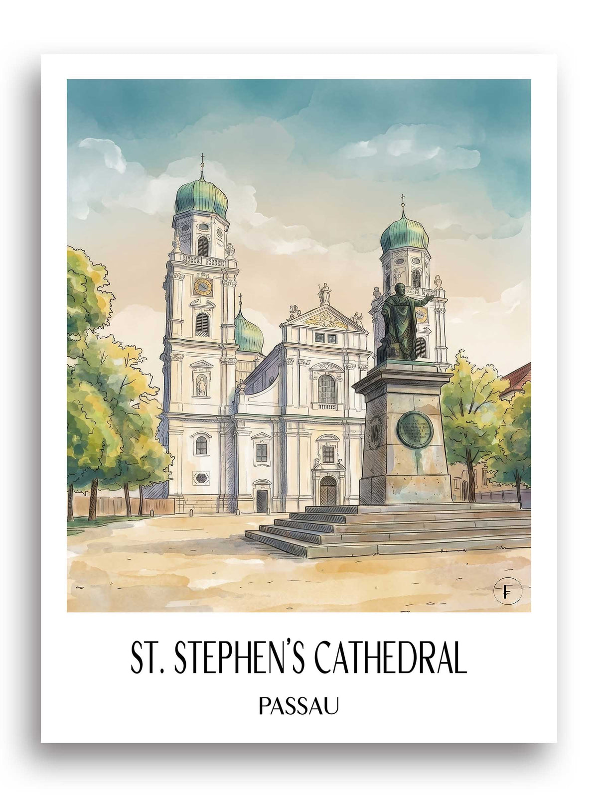Stephansdom Poster - Passau - Deutschland Kunstdruck - Aquarell von A4 bis A1 - favplace