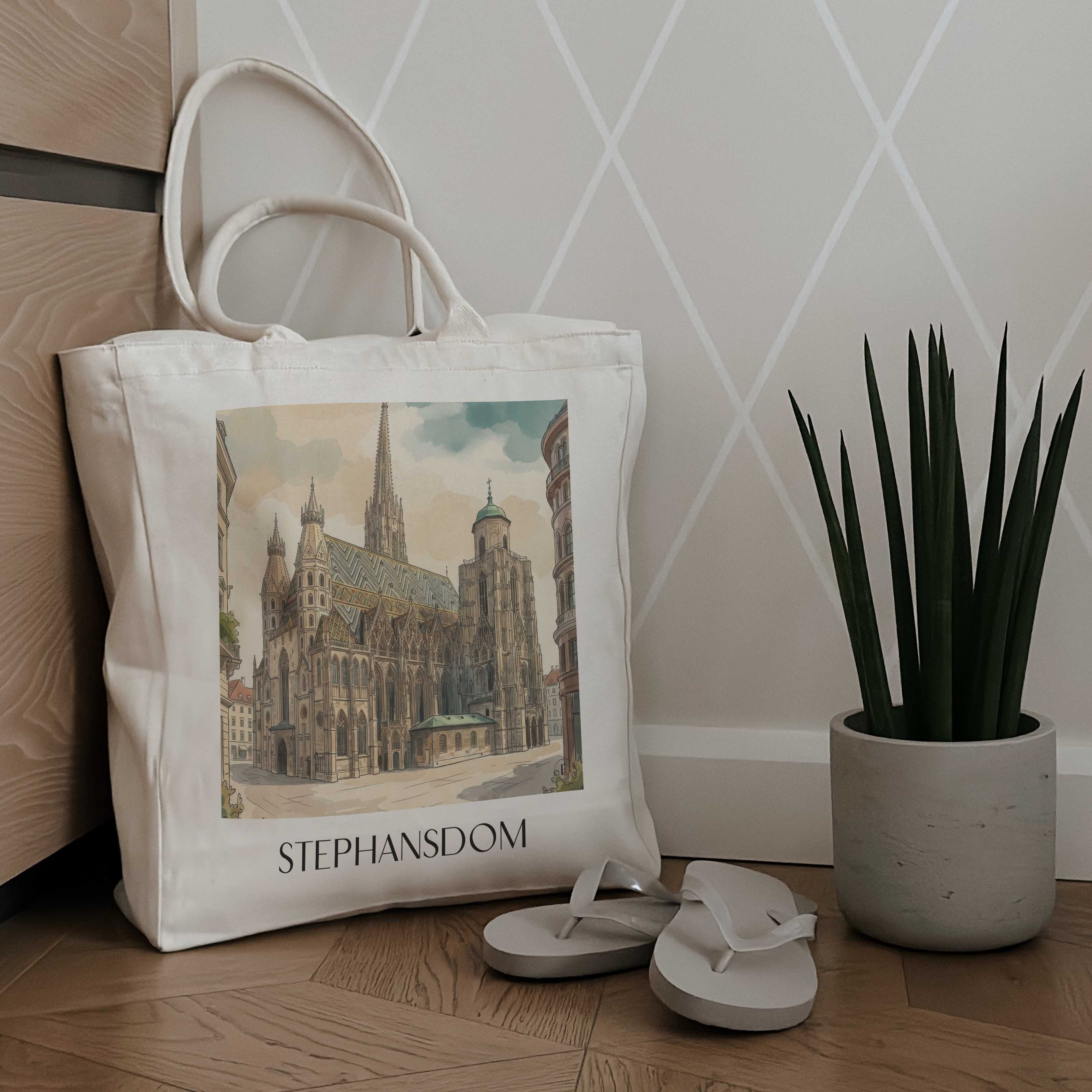 stephansdom-wien-österreich-einkaufstasche-aquarell