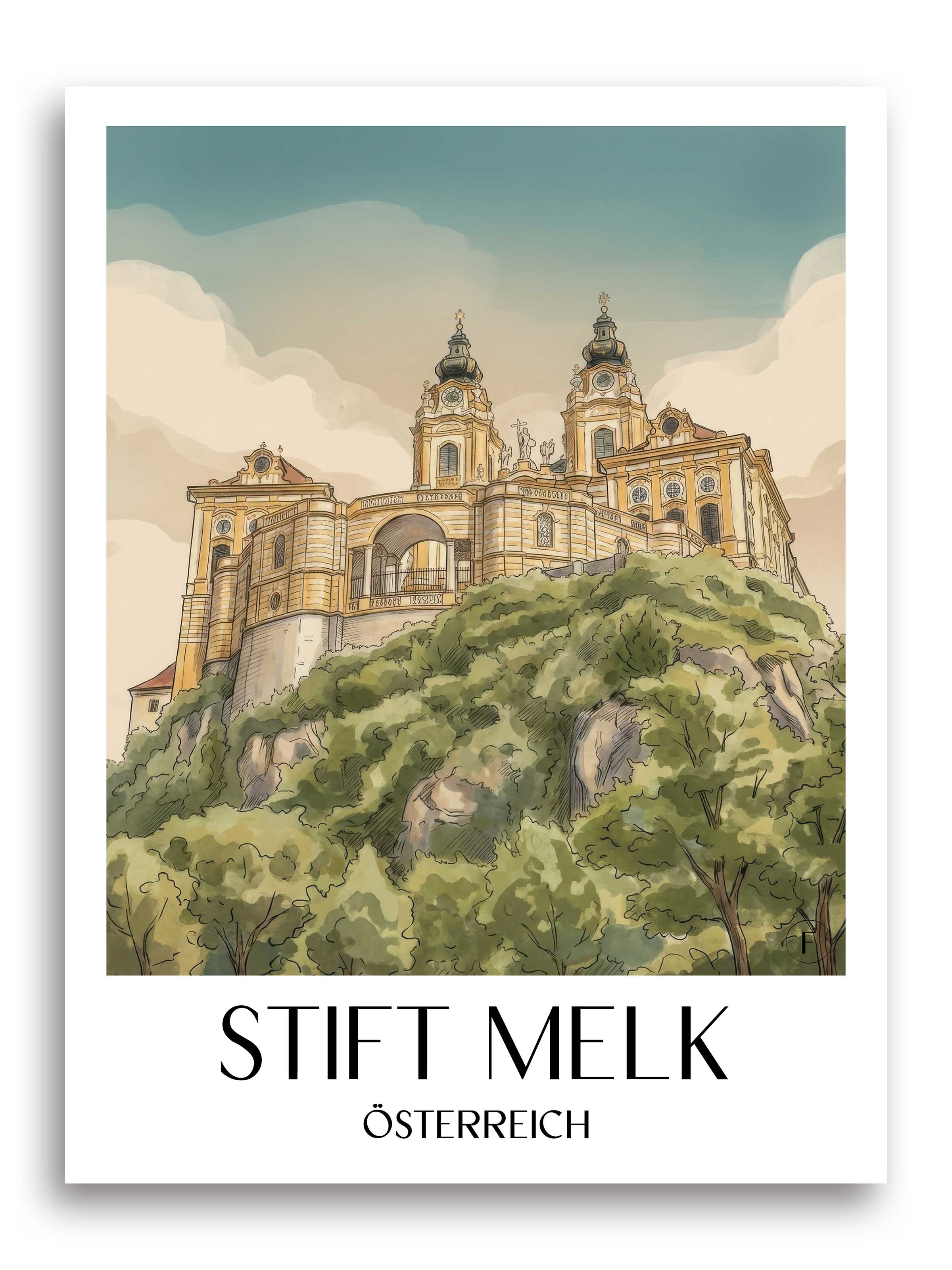 stift-melk-österreich-österreich-poster-aquarell