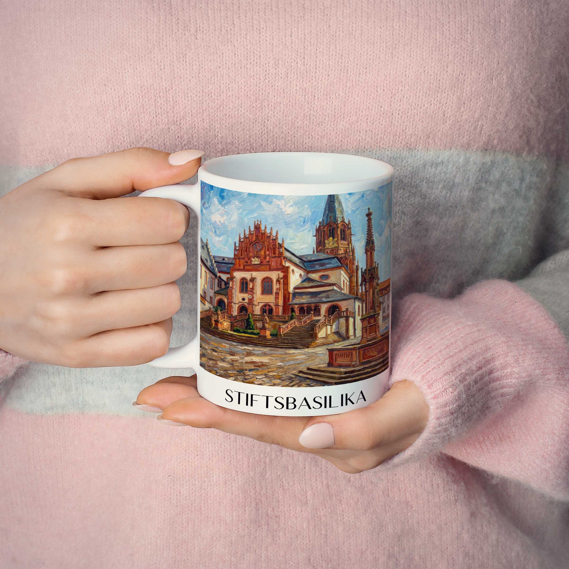 stiftsbasilika-aschaffenburg-deutschland-kaffeebecher-oil-painting-oelgemaelde