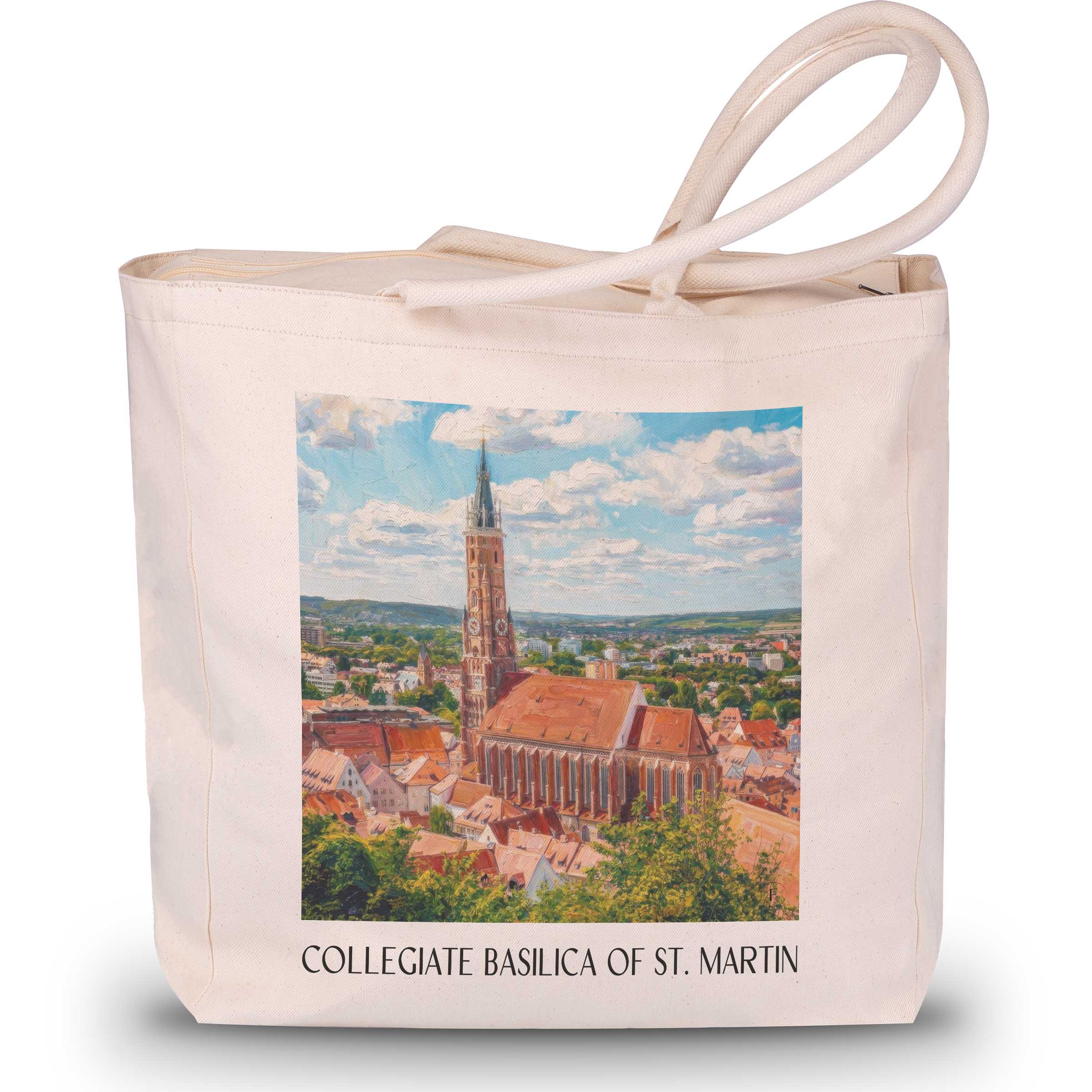 Stiftsbasilika St. Martin Shopping Tasche - Landshut - Deutschland Tote Bag - Einkaufstasche im Ölgemälde Stil - favplace