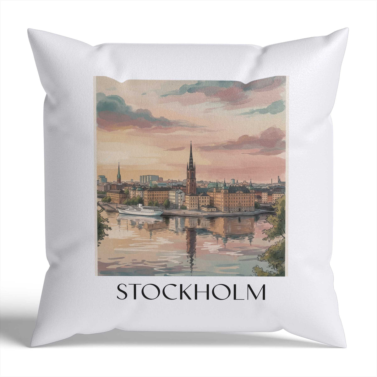 Stockholm Kissenhülle - Zierkissen Bezug - Schweden - Schweden Kissen bzw. Kissenbezug im Aquarell Stil - favplace