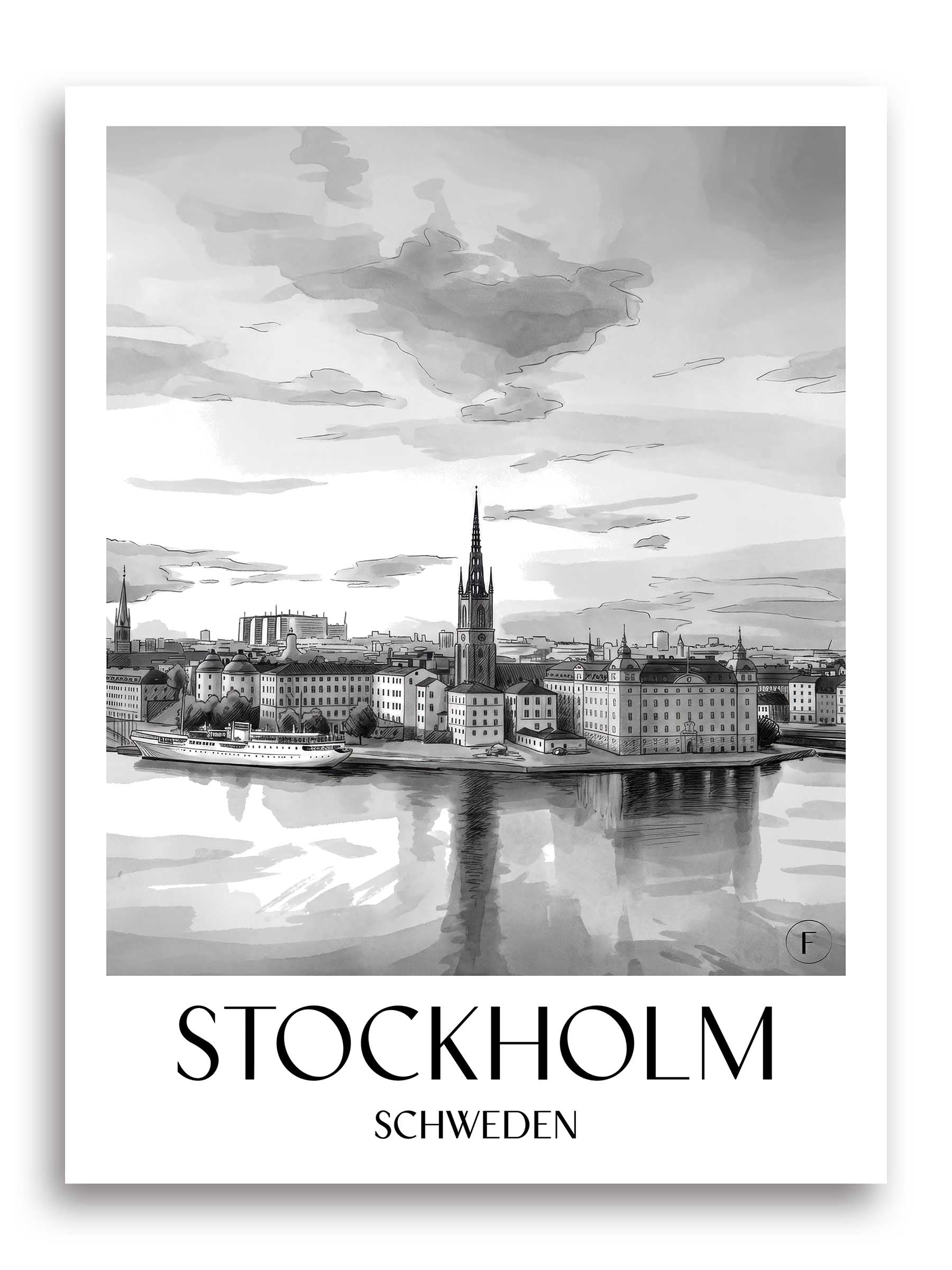 stockholm-schweden-poster-aquarell-schwarz-weiss