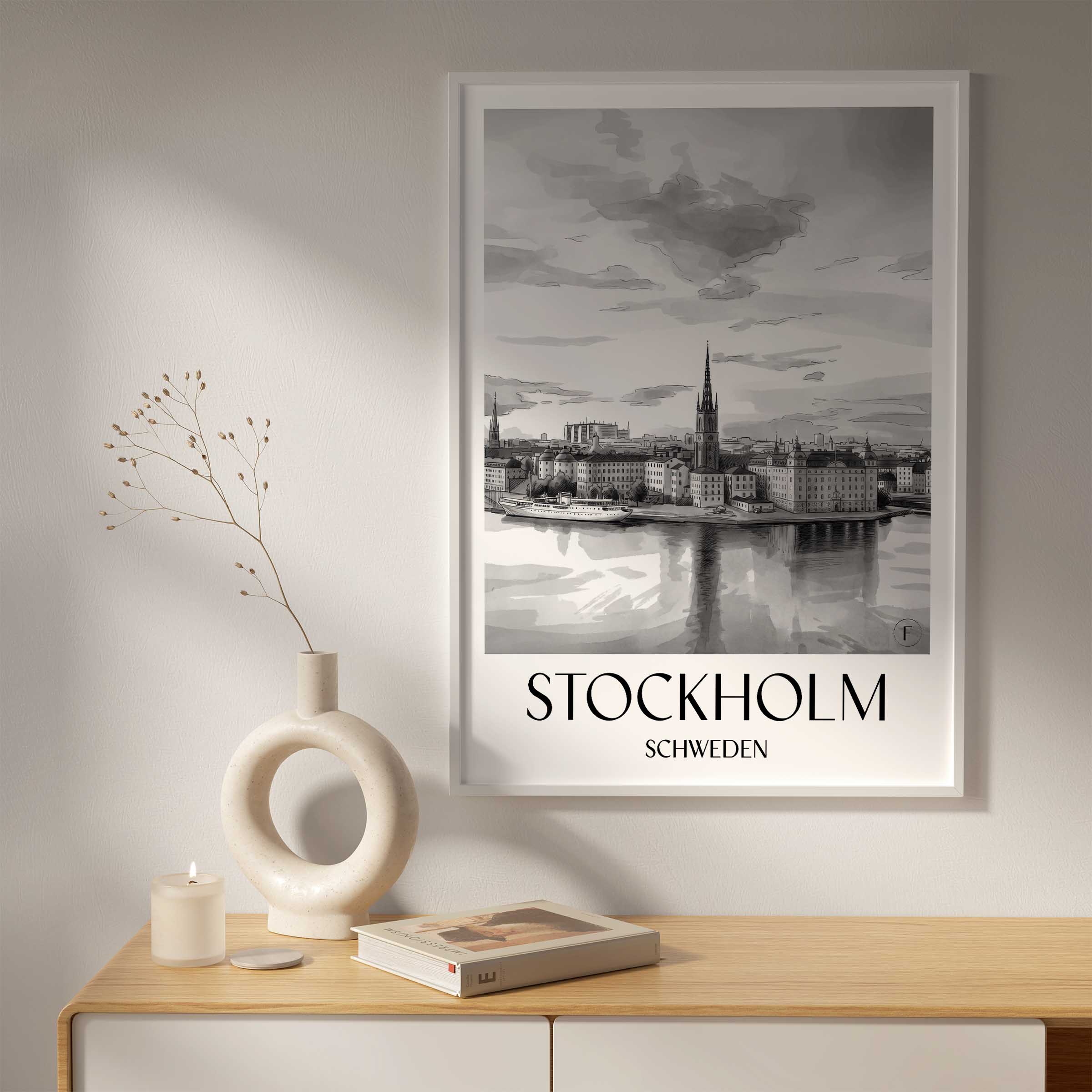 stockholm-schweden-poster-aquarell-schwarz-weiss