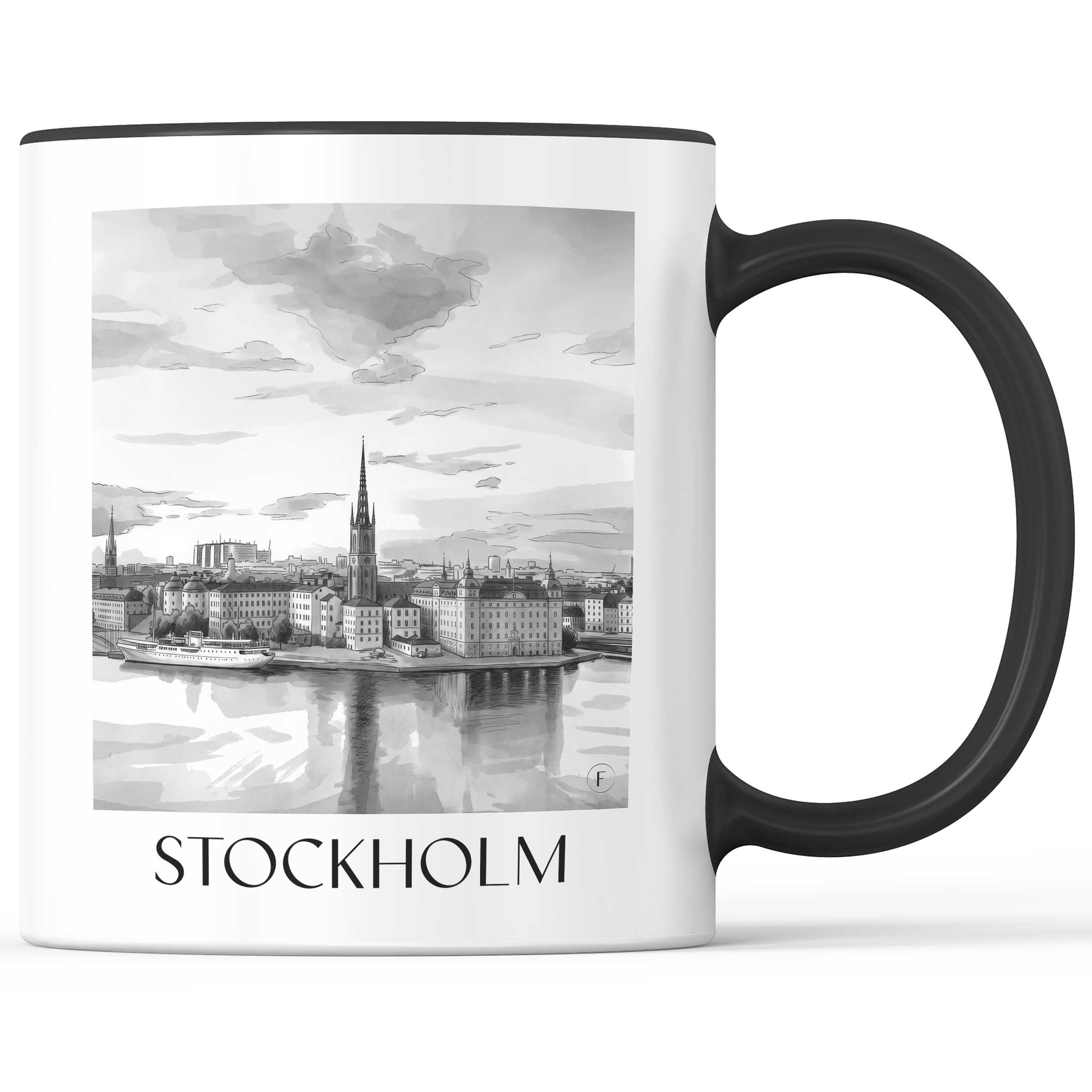 stockholm-schweden-kaffeebecher-aquarell-schwarz-weiss
