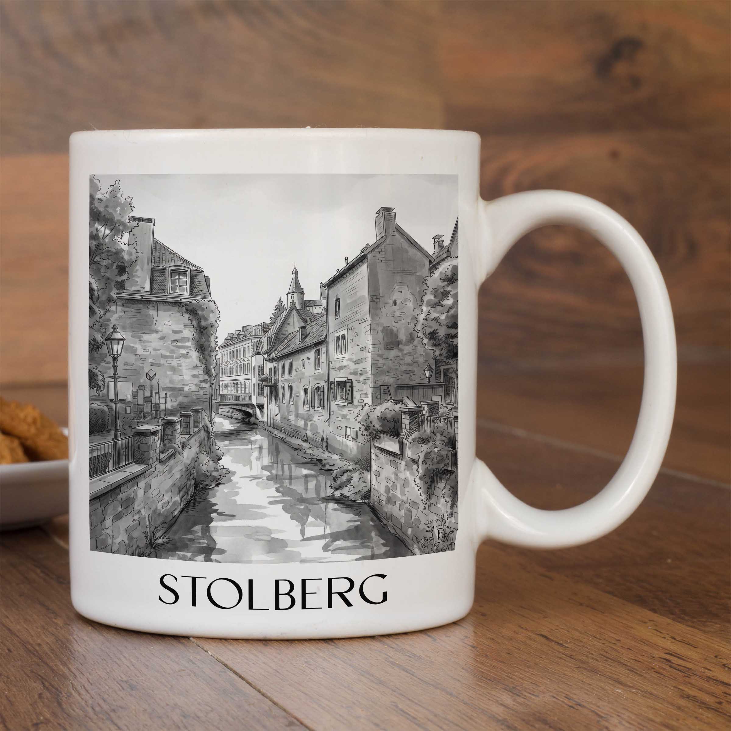stolberg-rheinland-deutschland-kaffeebecher-aquarell-schwarz-weiss