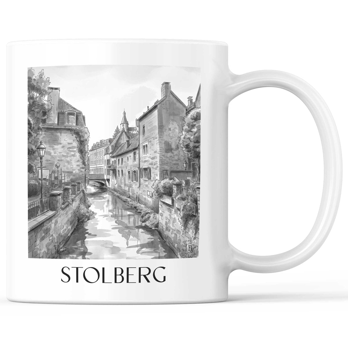 Stolberg Kaffeebecher - Rheinland - Deutschland Becher - Kaffeetasse im Aquarell Schwarz-Weiß Stil - favplace