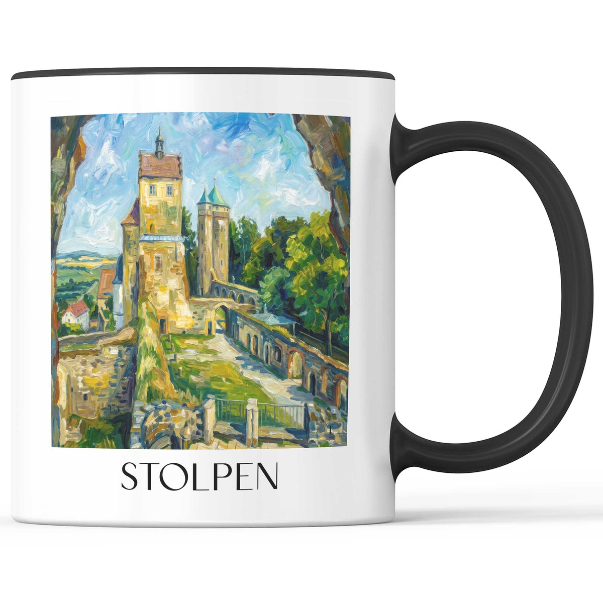 Stolpen Kaffeebecher - Sächsische Schweiz - Deutschland Becher - Kaffeetasse im Ölgemälde Stil - favplace