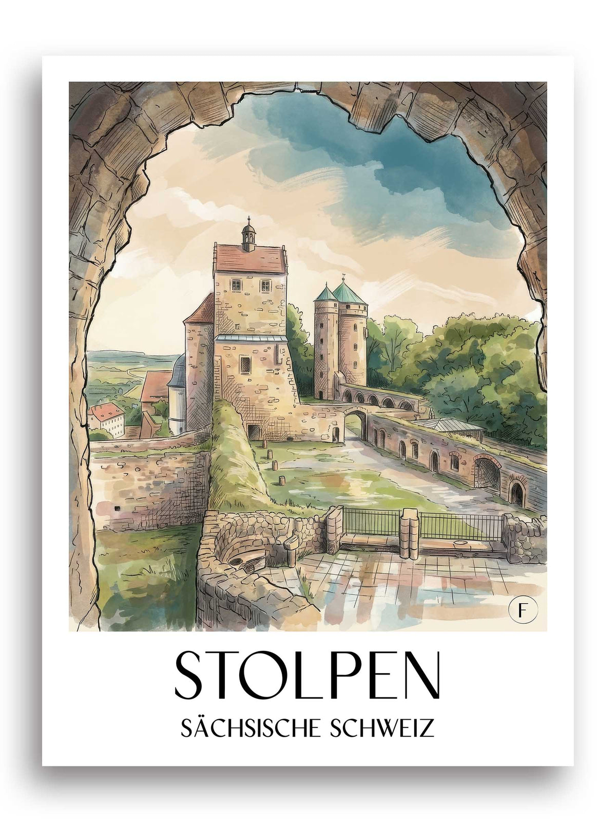 stolpen-sächsische-schweiz-deutschland-poster-aquarell