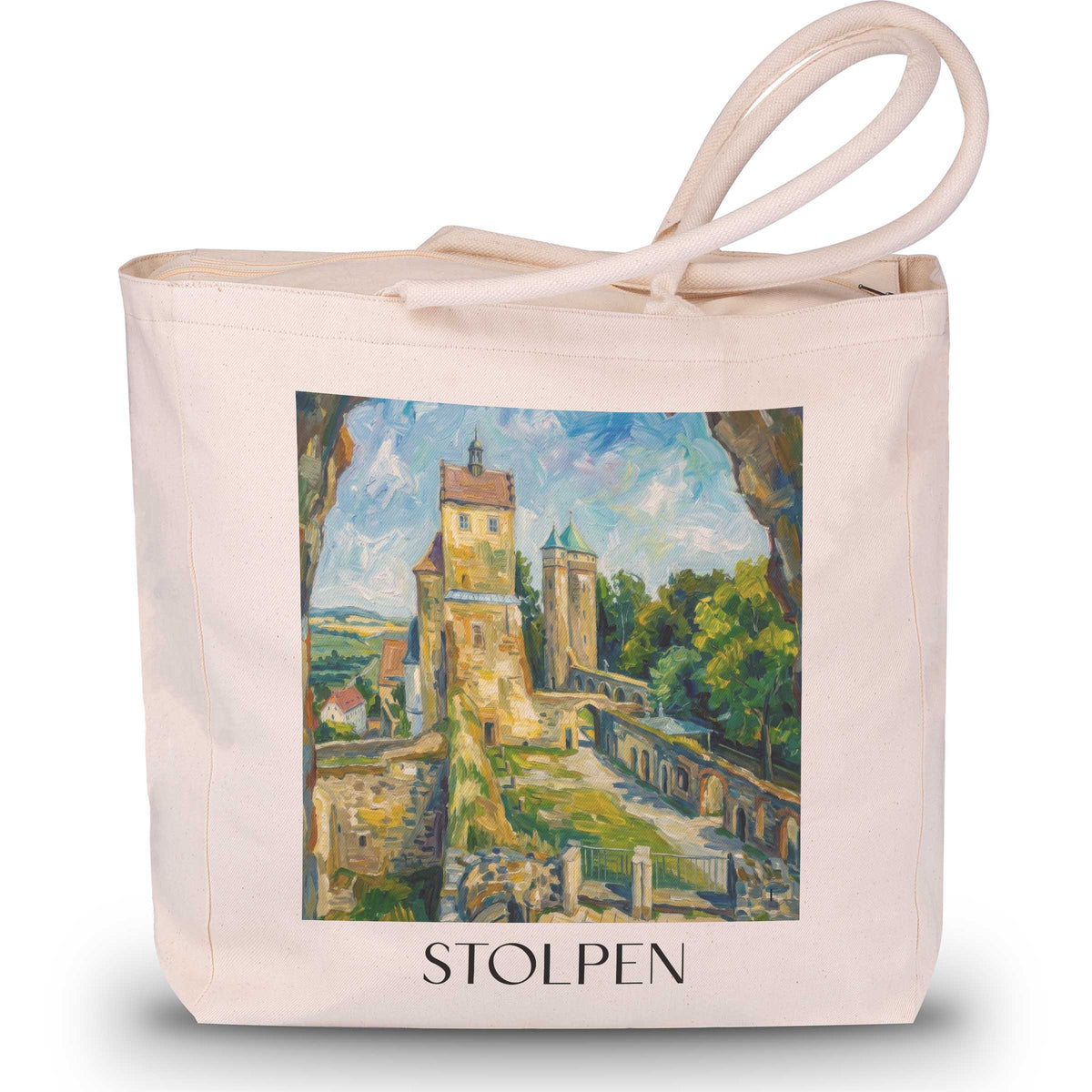 Stolpen Shopping Tasche - Sächsische Schweiz - Deutschland Tote Bag - Einkaufstasche im Ölgemälde Stil - favplace