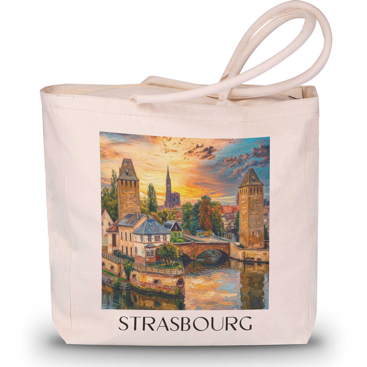 Strasbourg Shopping Tasche - Elsass - Frankreich Tote Bag - Einkaufstasche im Ölgemälde Stil - favplace