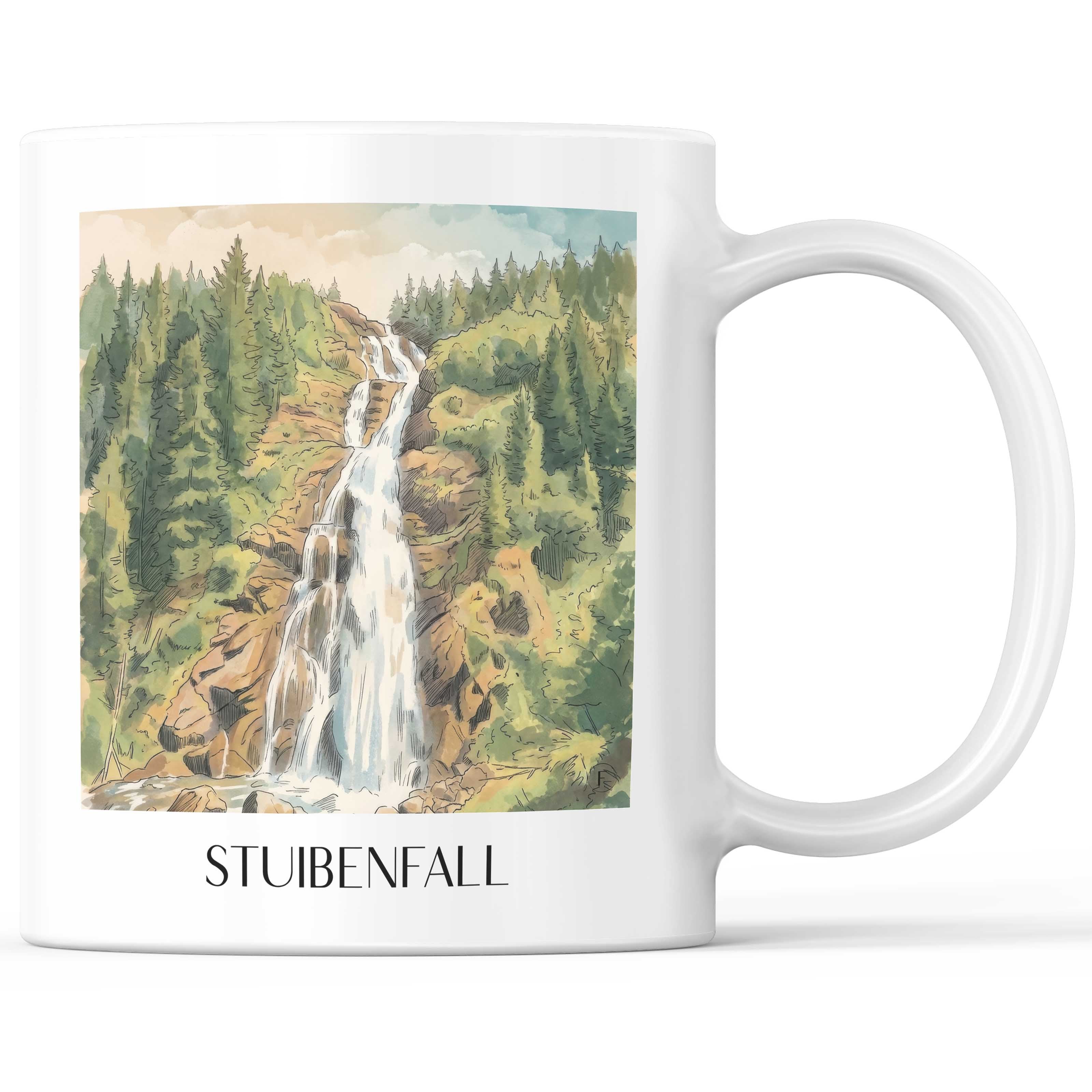 Stuibenfall Kaffeebecher - Tirol - Österreich Becher - Kaffeetasse im Aquarell Stil - favplace