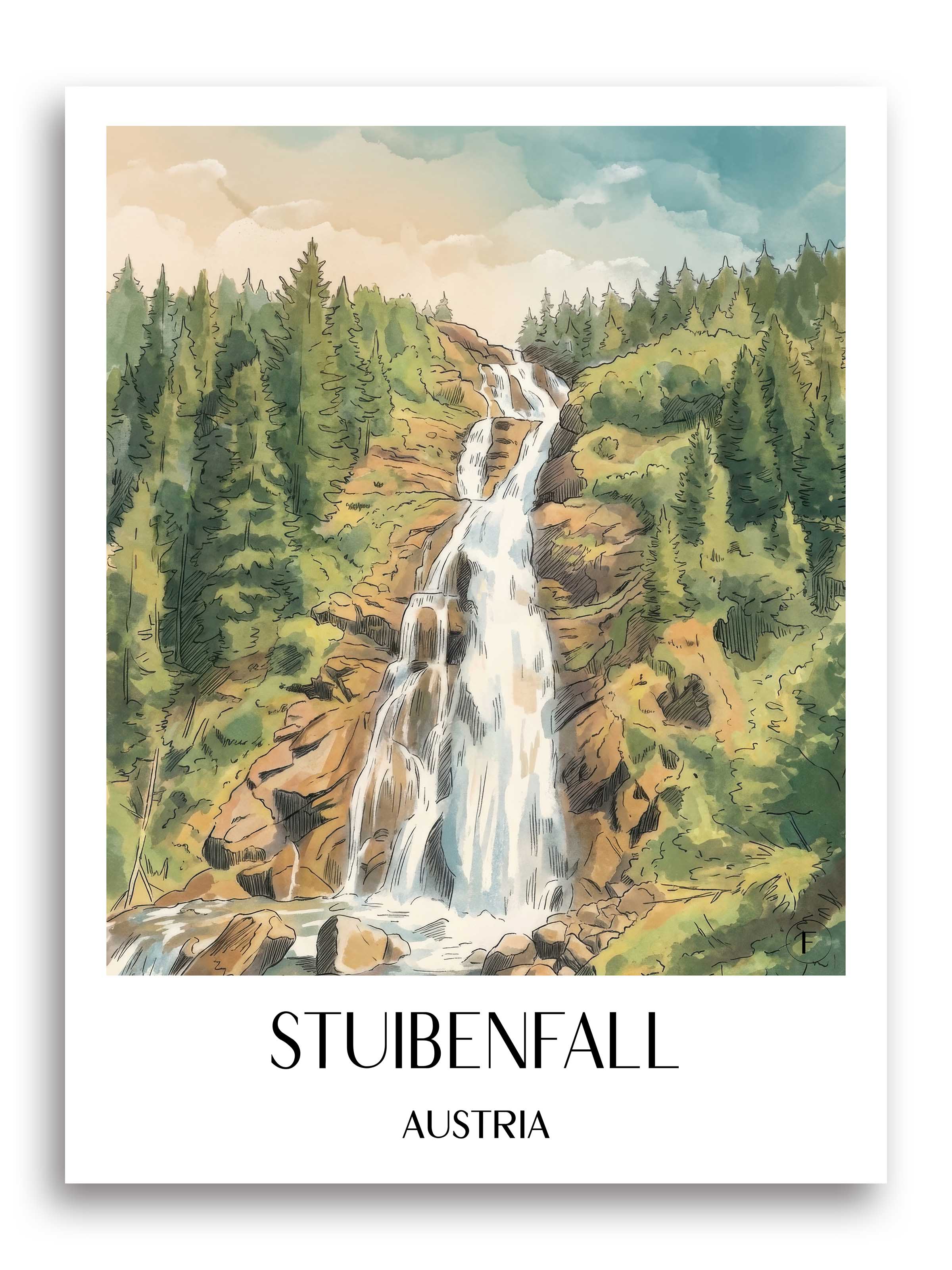 Stuibenfall Poster - Tirol - Österreich Kunstdruck - Aquarell von A4 bis A1 - favplace