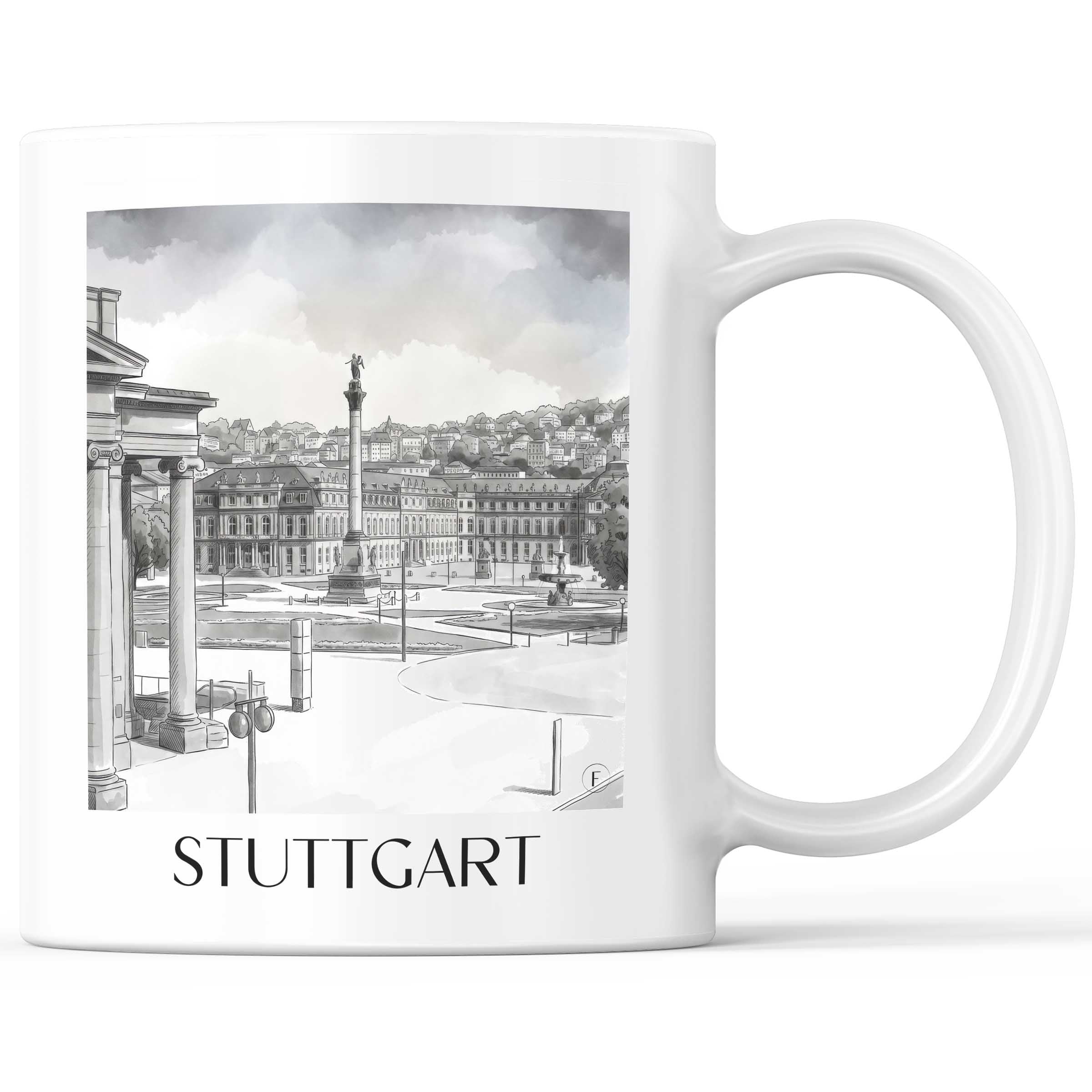 Stuttgart - Deutschland Becher - Kaffeetasse im Aquarell Schwarz-Weiß Stil - favplace
