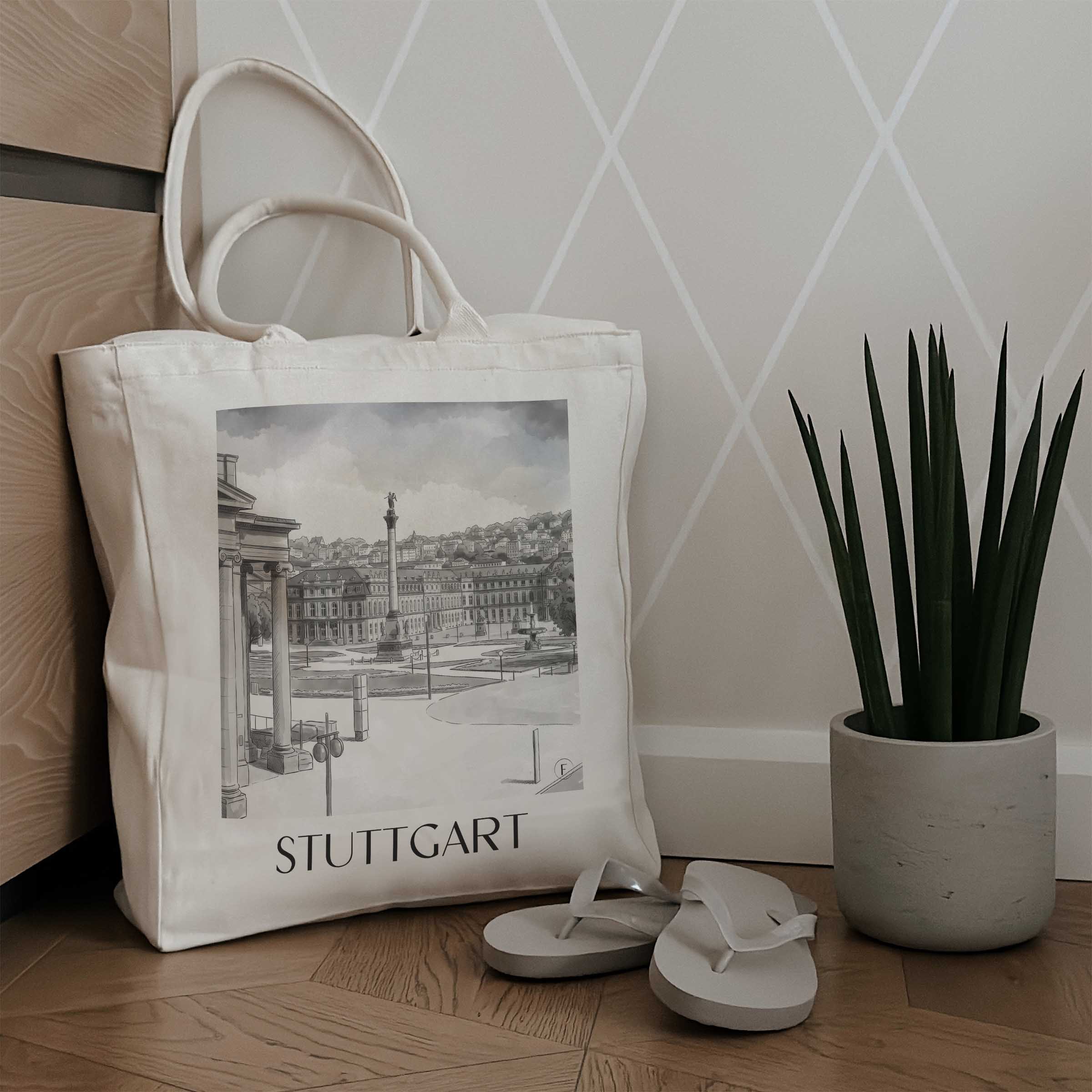stuttgart-deutschland-einkaufstasche-aquarell-schwarz-weiss