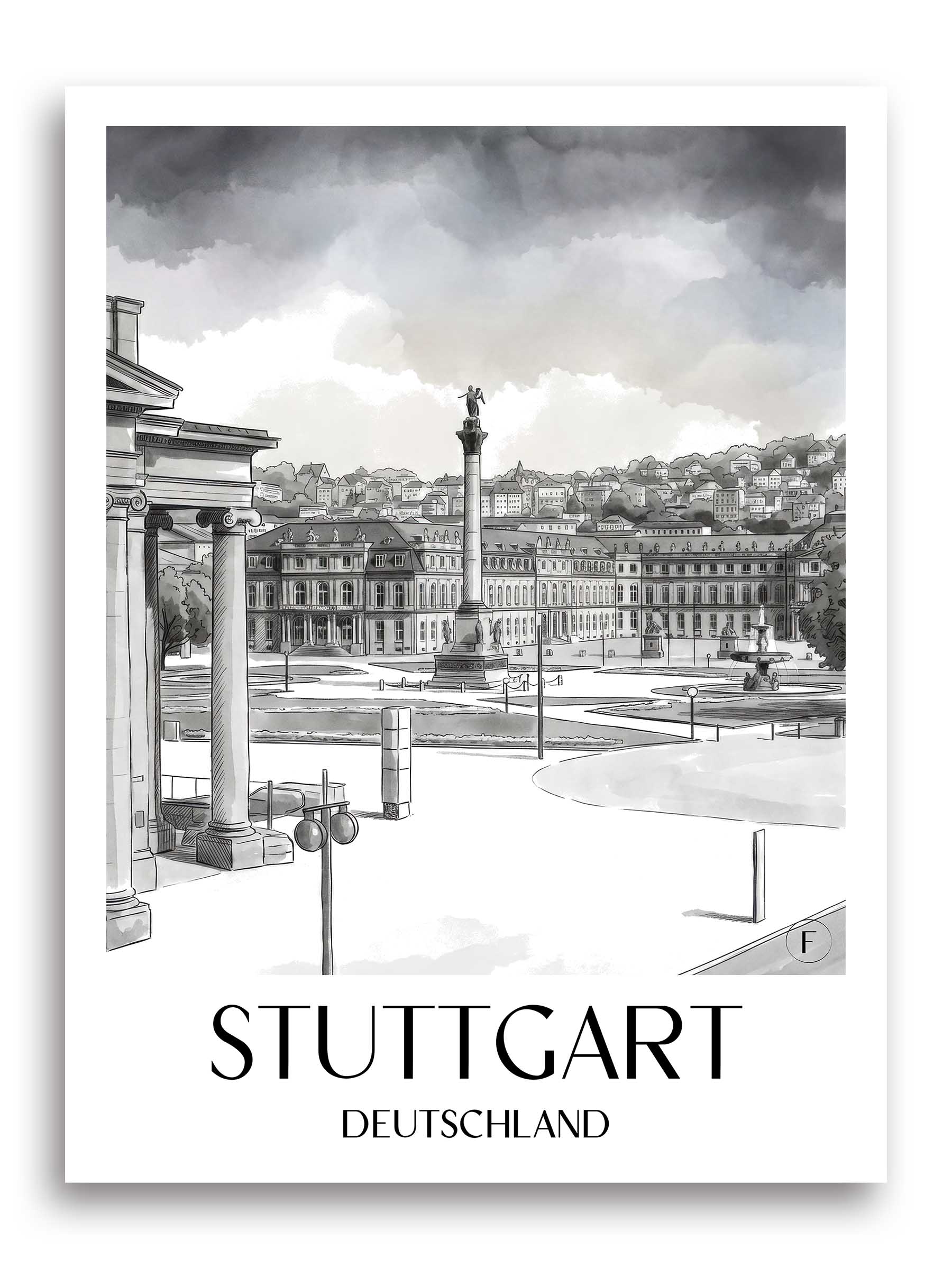 stuttgart-deutschland-poster-aquarell-schwarz-weiss