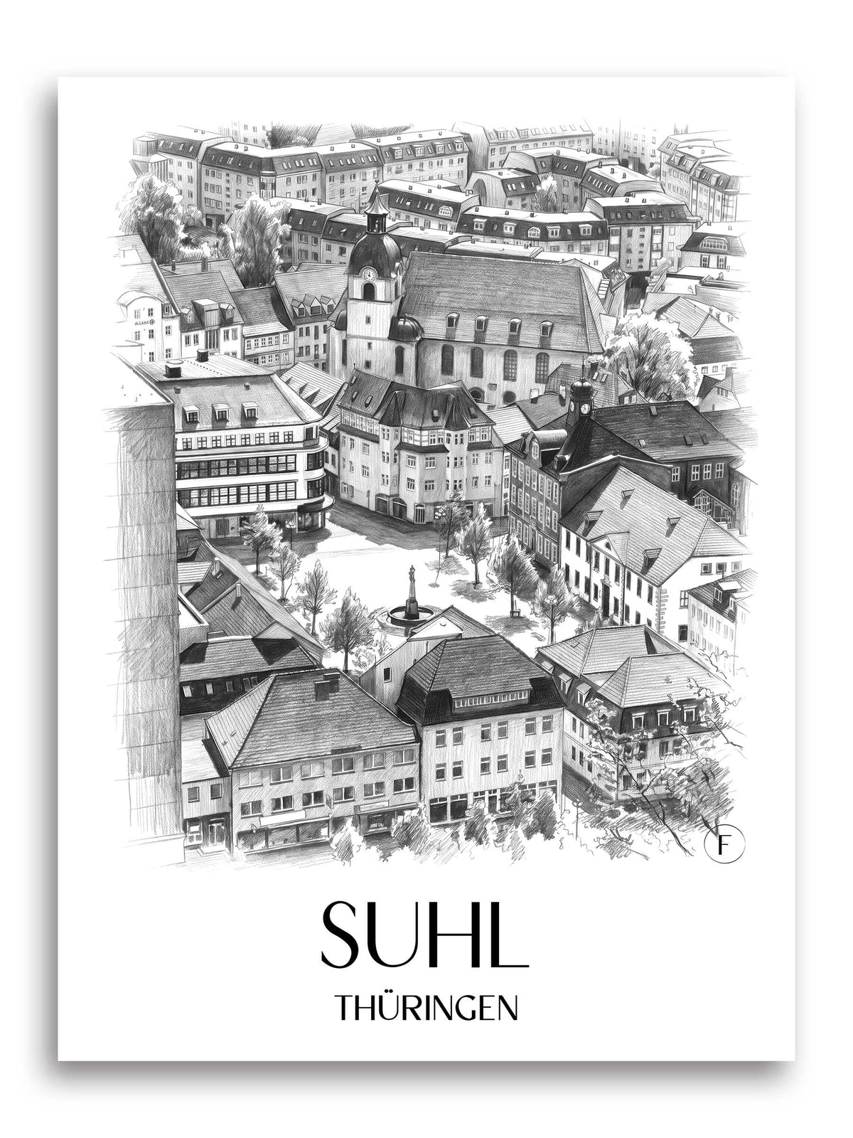 suhl-thüringen-deutschland-poster-bleistift-zeichnung-drawing