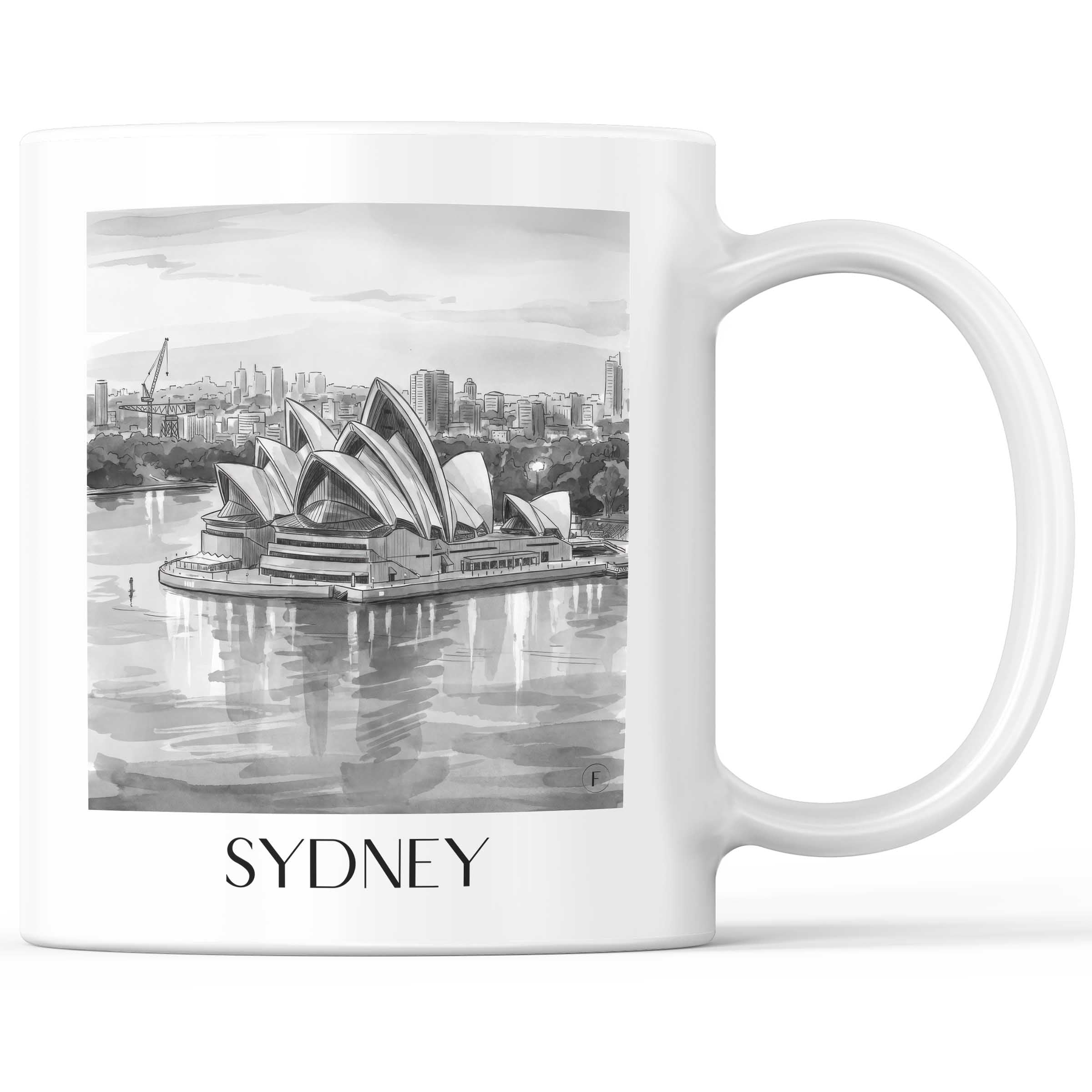 Sydney - Australien Becher - Kaffeetasse im Aquarell Schwarz-Weiß Stil - favplace