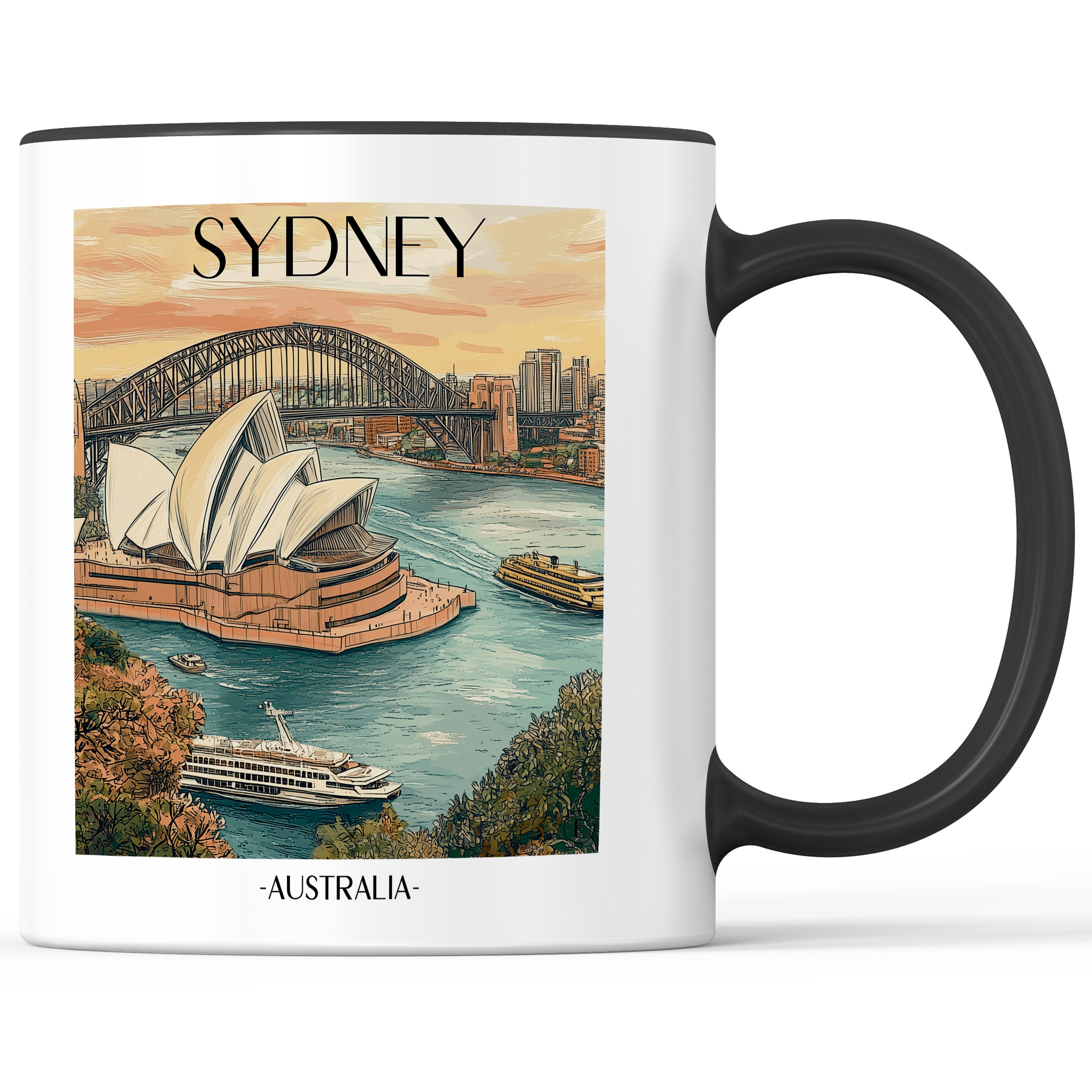 Sydney - Australien Becher - Kaffeetasse im Aquarell Stil - favplace