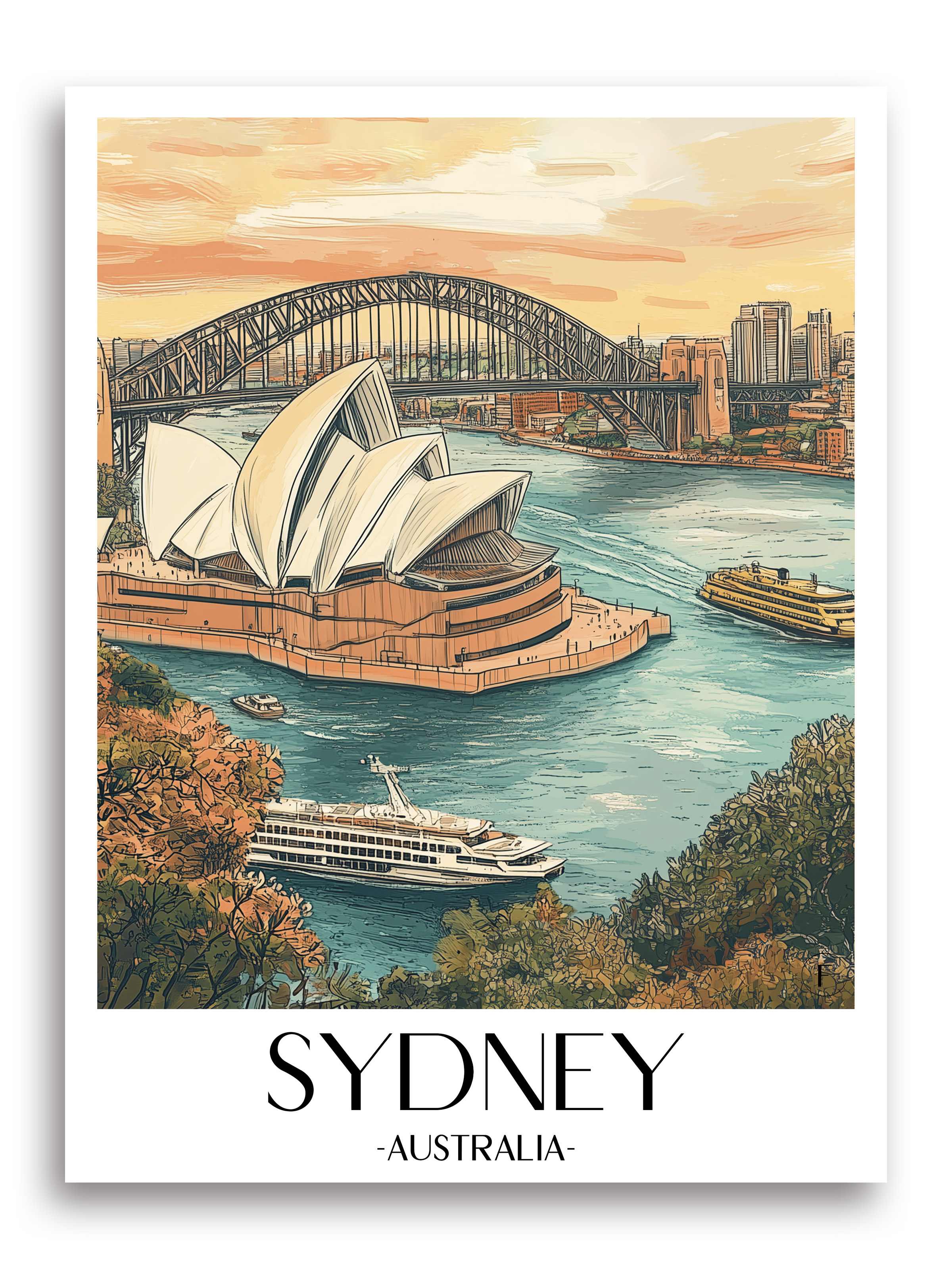 Sydney Poster - Australien Kunstdruck - Aquarell von A4 bis A1 - favplace