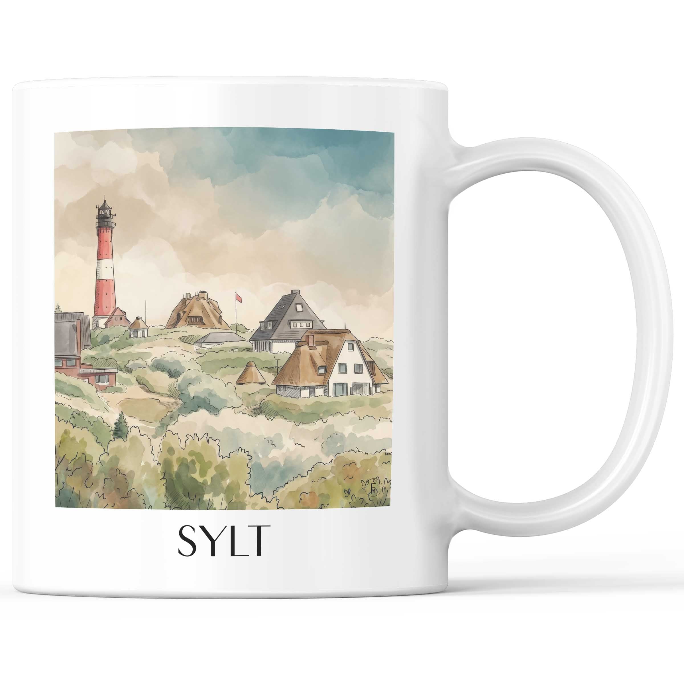 Sylt Kaffeebecher - Westerland - Deutschland Becher - Kaffeetasse im Aquarell Stil - favplace