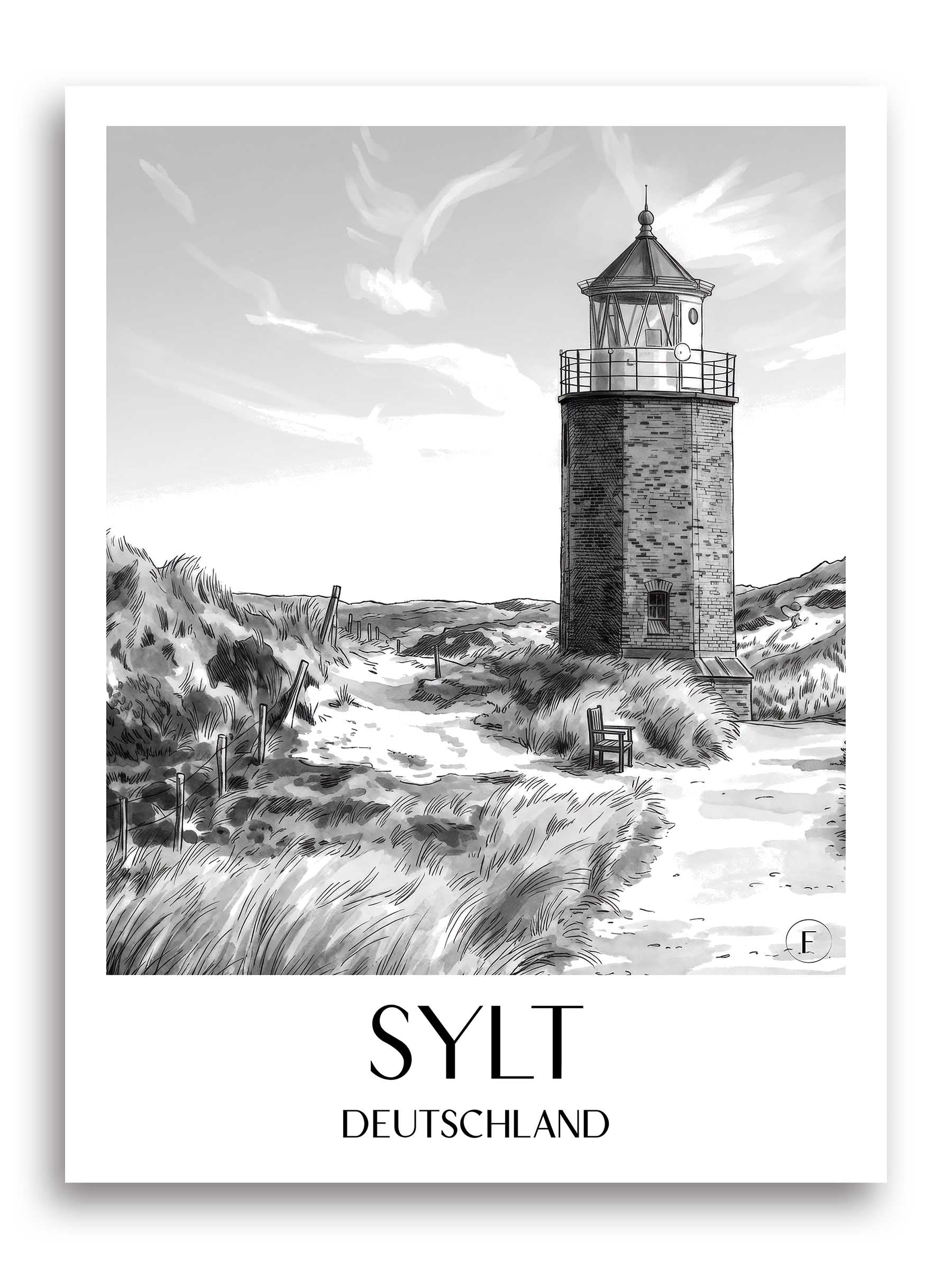 sylt-deutschland-poster-aquarell-schwarz-weiss