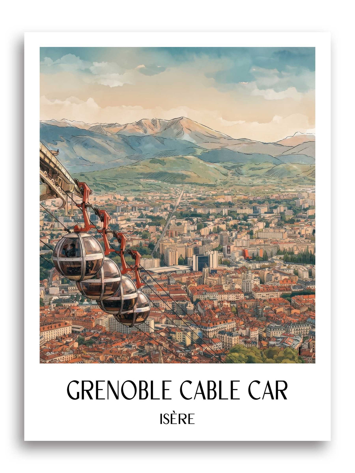 Téléphérique de Grenoble Poster - Isère - Frankreich Kunstdruck - Aquarell von A4 bis A1 - favplace