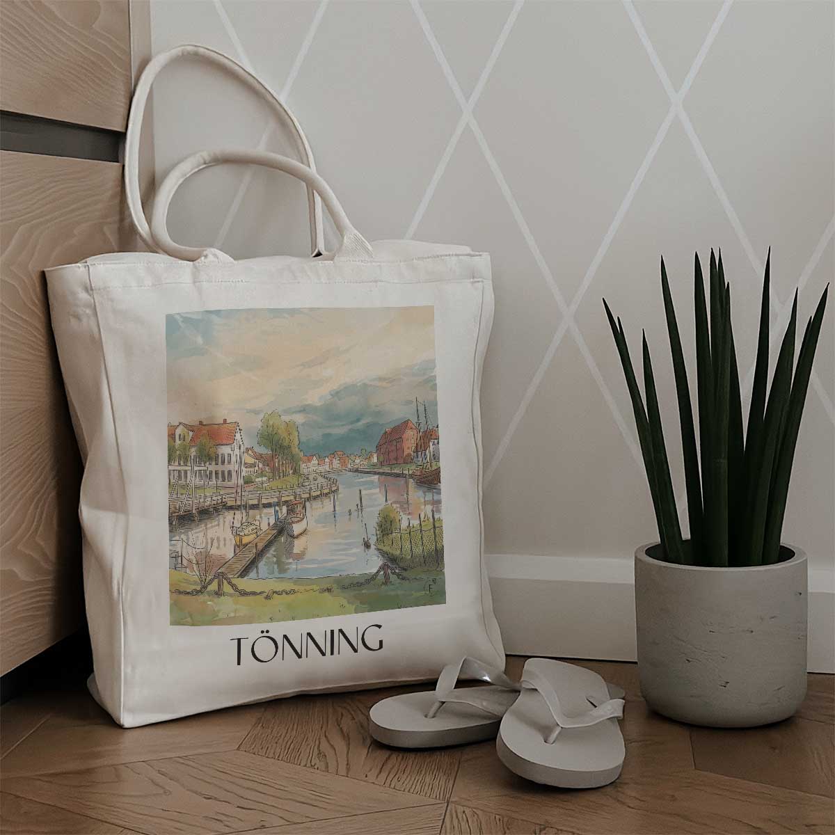 tönning-schleswig-holstein-deutschland-einkaufstasche-aquarell