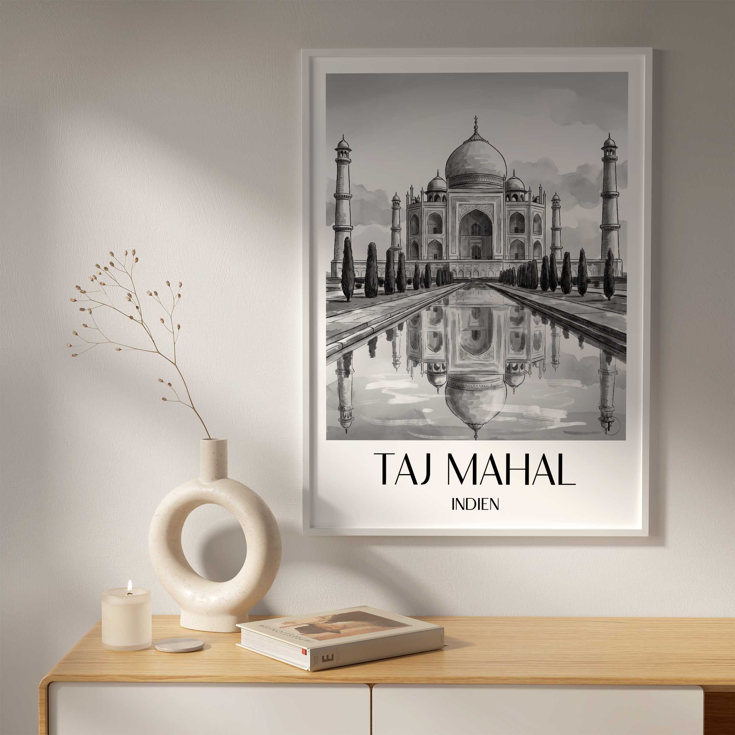 taj-mahal-indien-poster-aquarell-schwarz-weiss