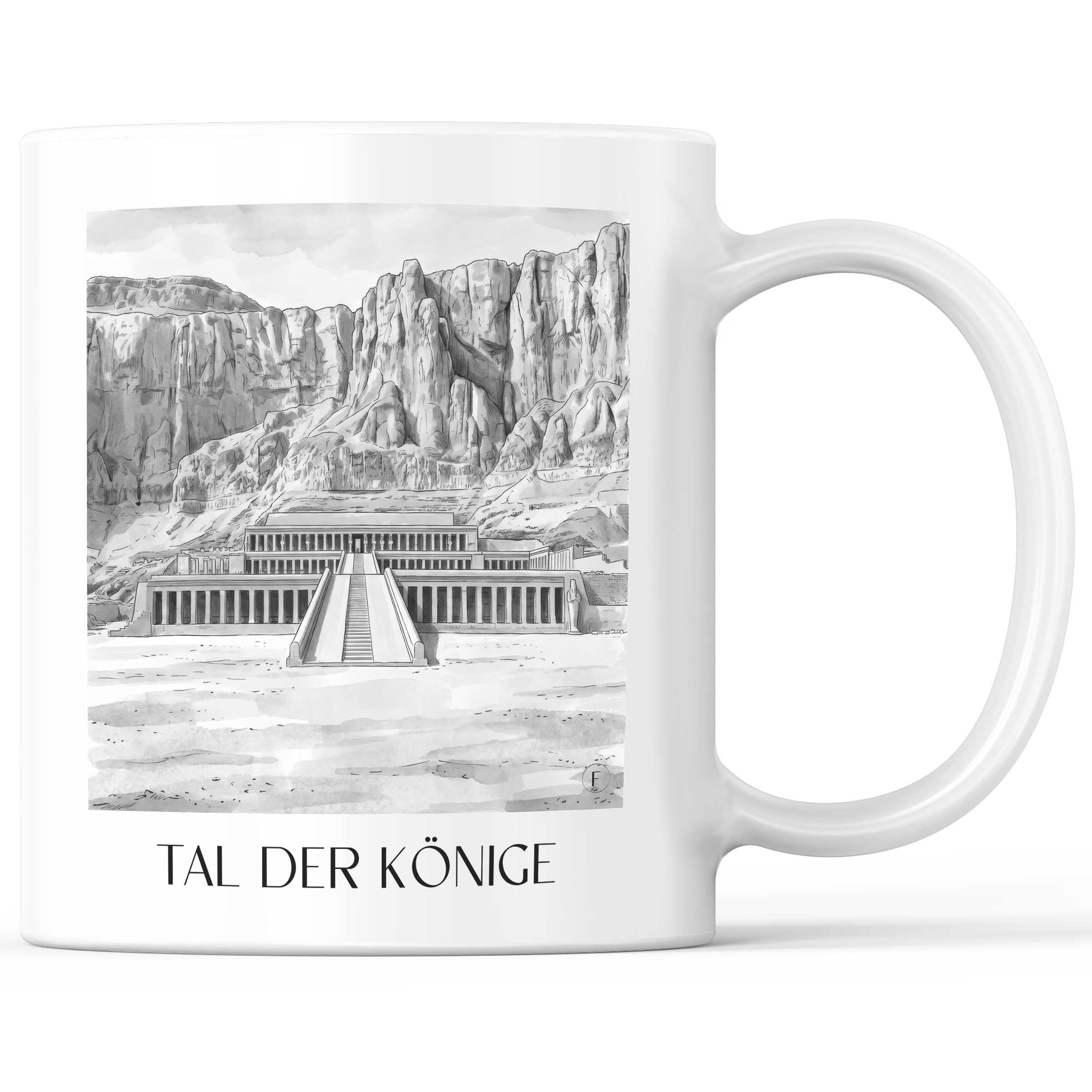 Tal der Könige - Ägypten Becher - Kaffeetasse im Aquarell Schwarz-Weiß Stil - favplace