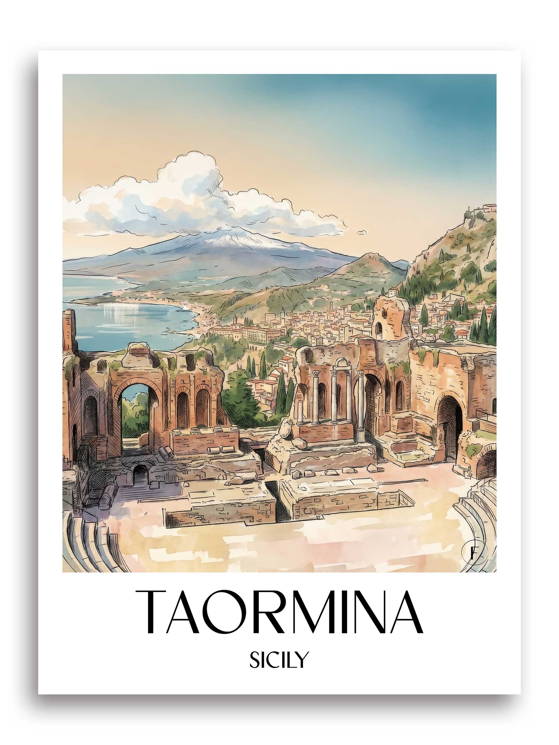 Taormina Poster - Sizilien - Italien Kunstdruck - Aquarell von A4 bis A1 - favplace