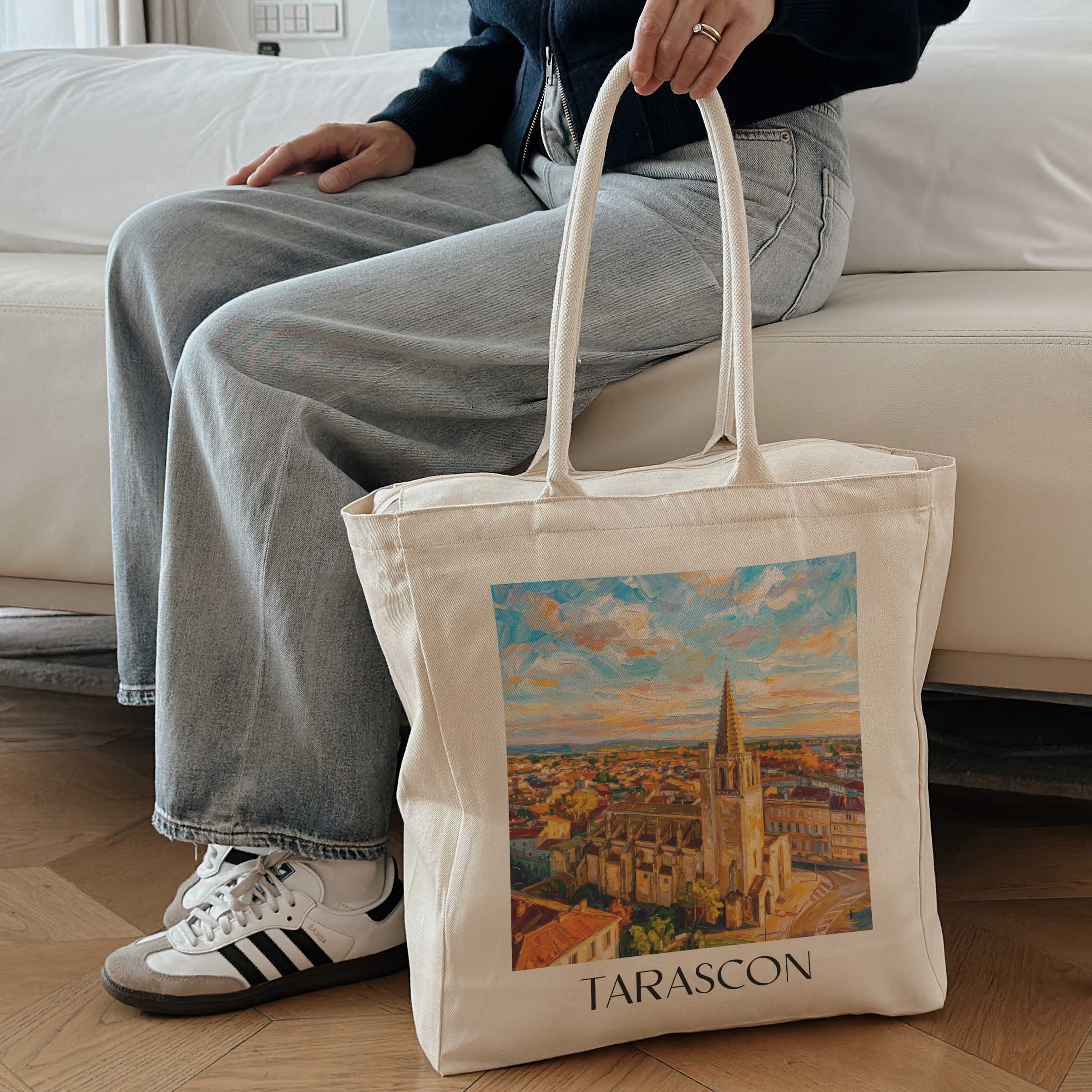 tarascon-provence-frankreich-einkaufstasche-oil-painting-oelgemaelde