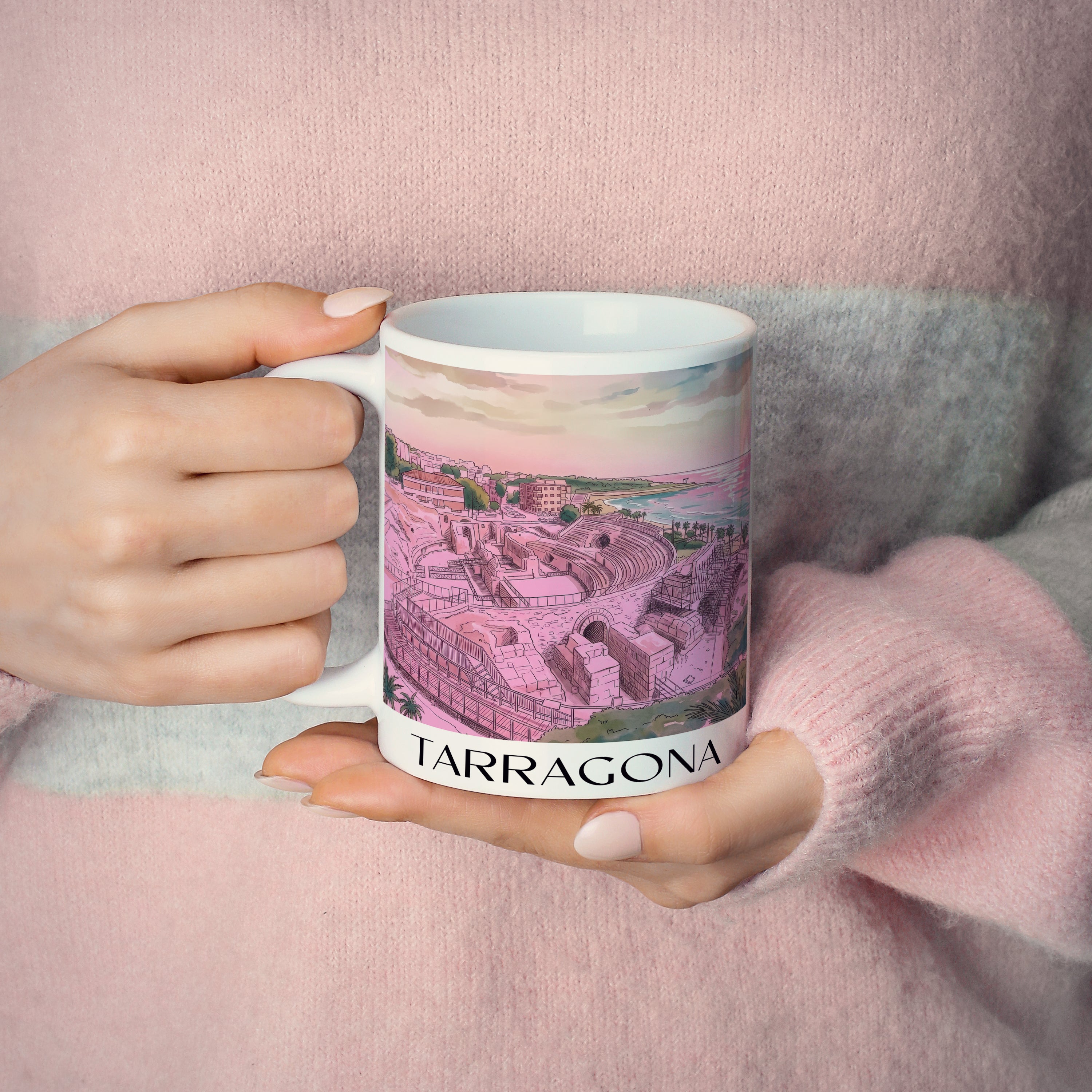 tarragona-spanien-spanien-kaffeebecher-aquarell-pink-rosa