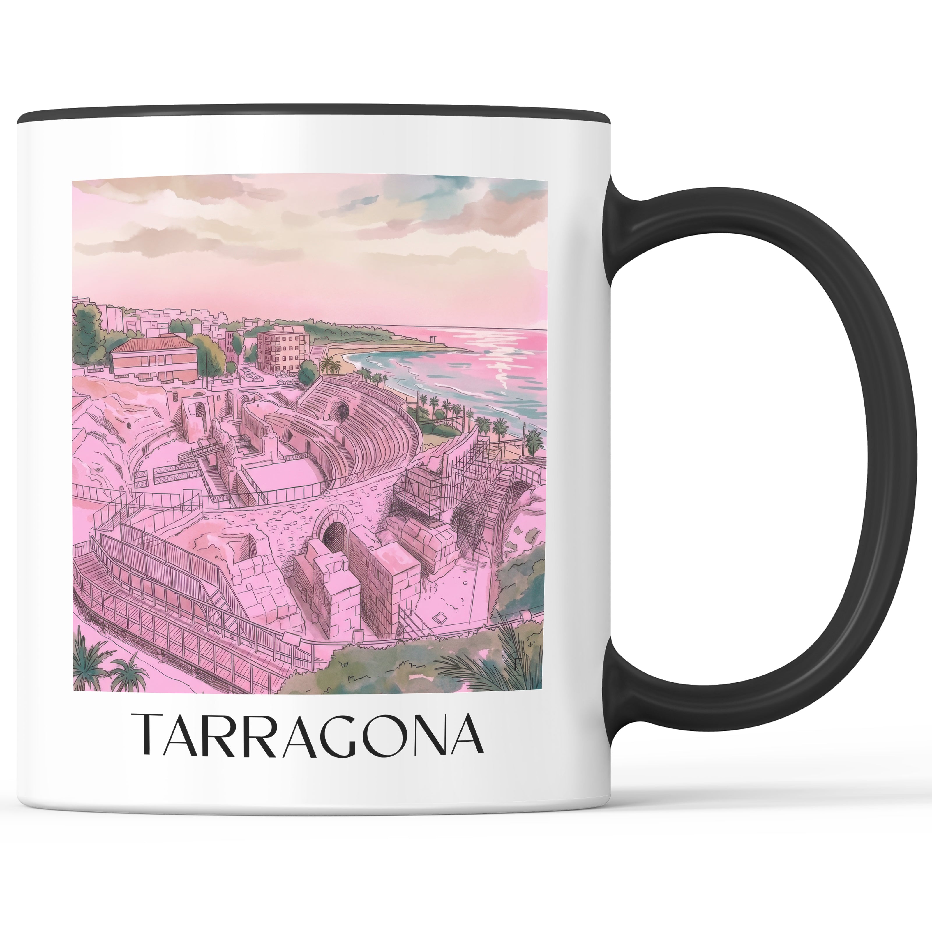 Tarragona Kaffeebecher - Spanien - Spanien Becher - Kaffeetasse im Aquarell Pink Stil - favplace