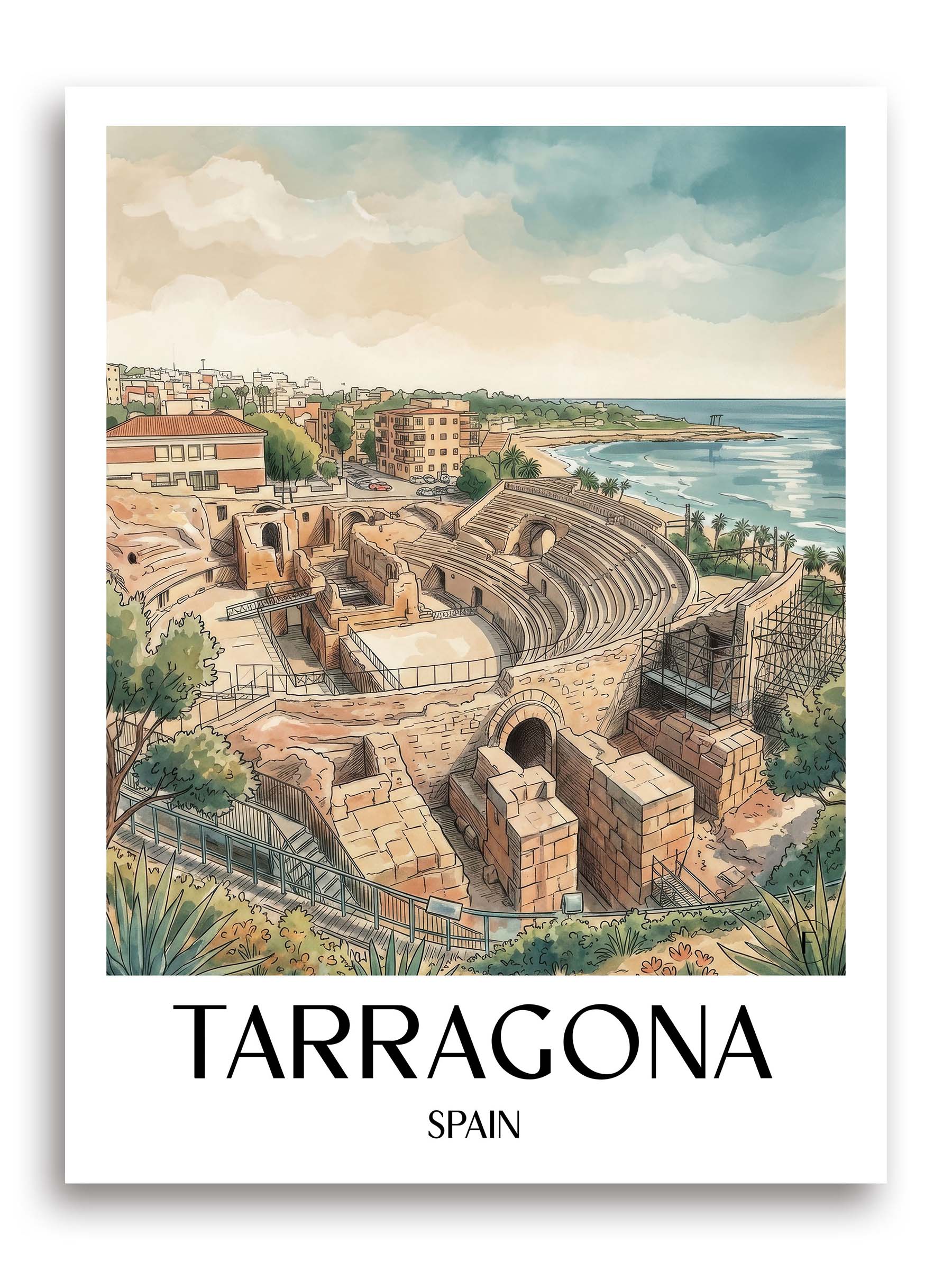 Tarragona Poster - Spanien - Spanien Kunstdruck - Aquarell von A4 bis A1 - favplace