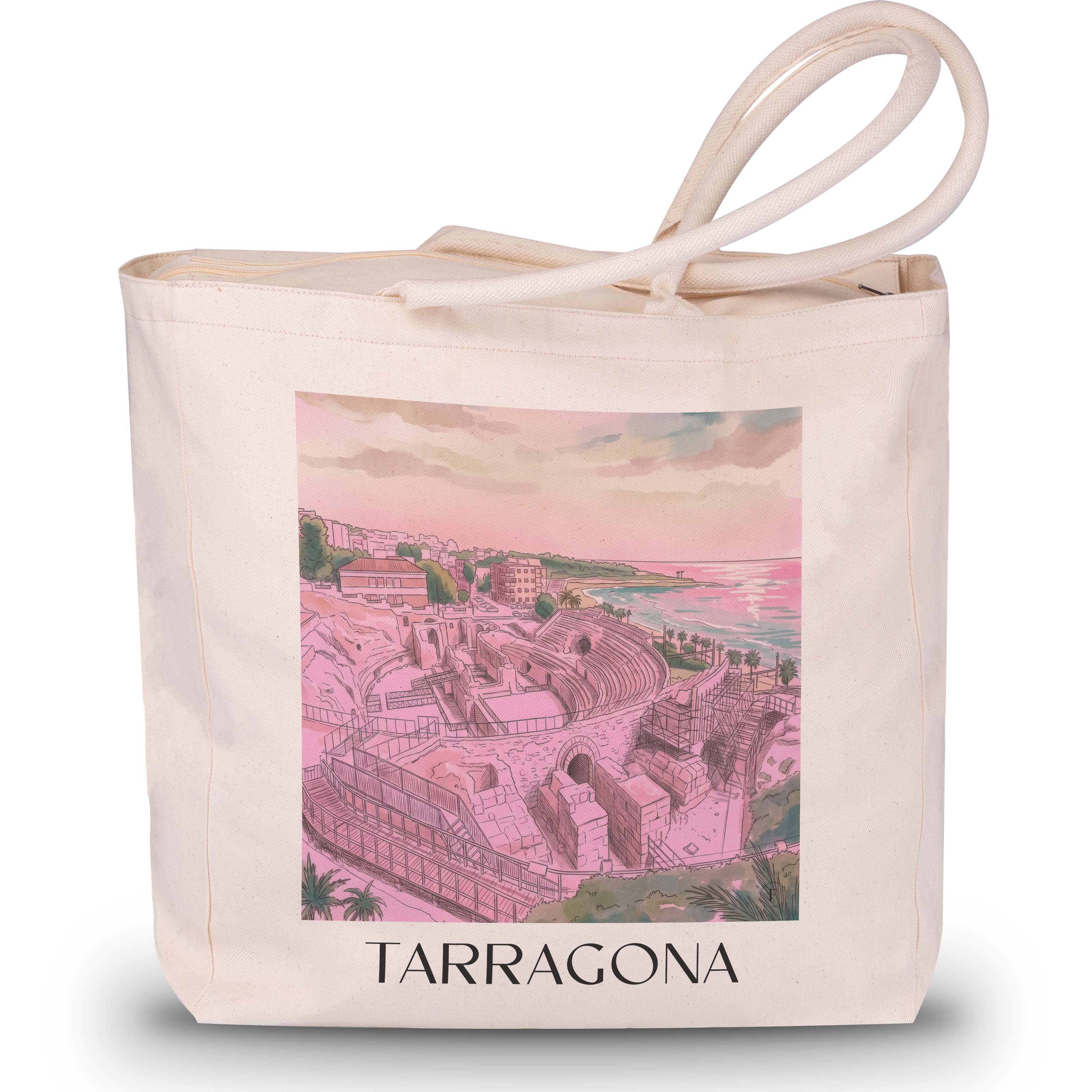 Tarragona Shopping Tasche - Spanien - Spanien Tote Bag - Einkaufstasche im Aquarell Pink Stil - favplace