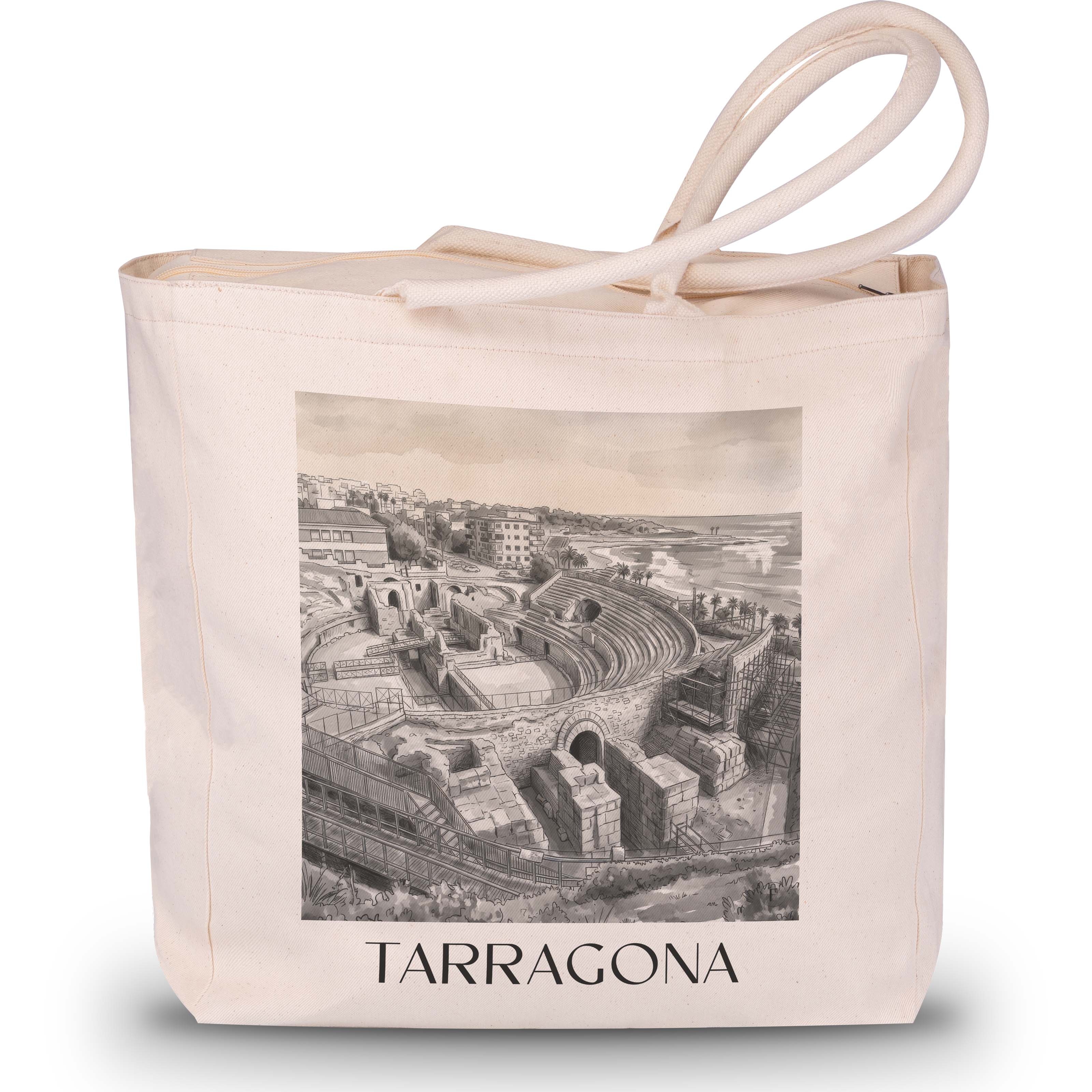 Tarragona Shopping Tasche - Spanien - Spanien Tote Bag - Einkaufstasche im Aquarell Schwarz-Weiß Stil - favplace