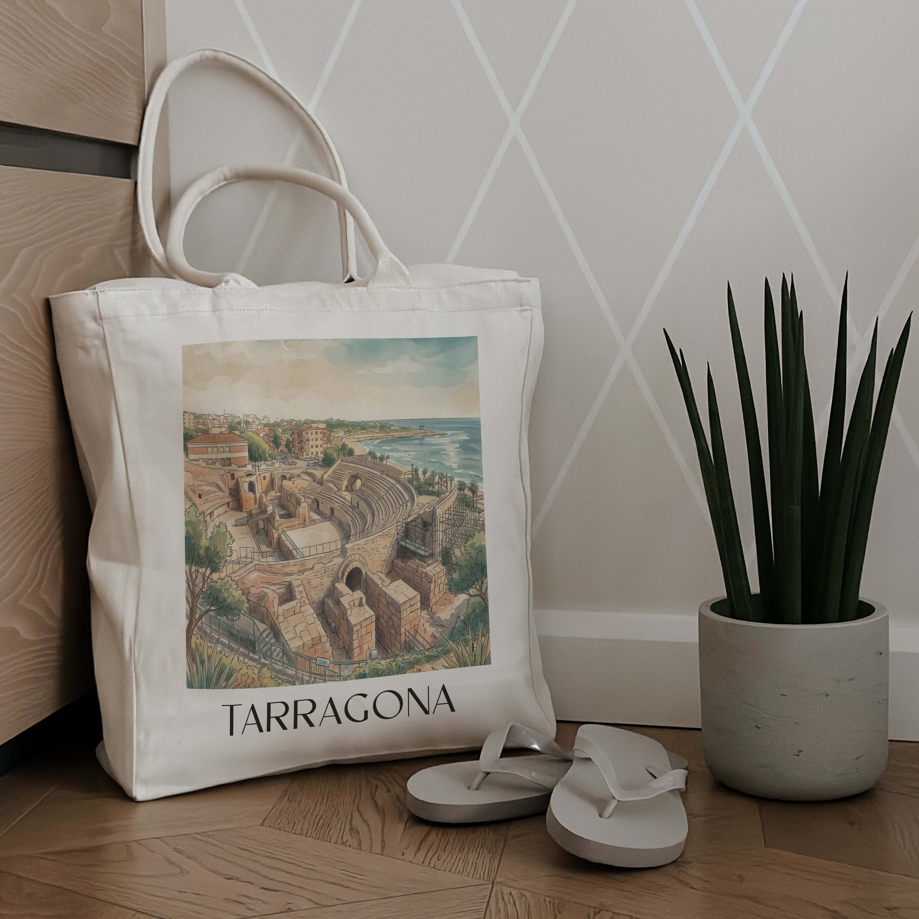 tarragona-spanien-spanien-einkaufstasche-aquarell