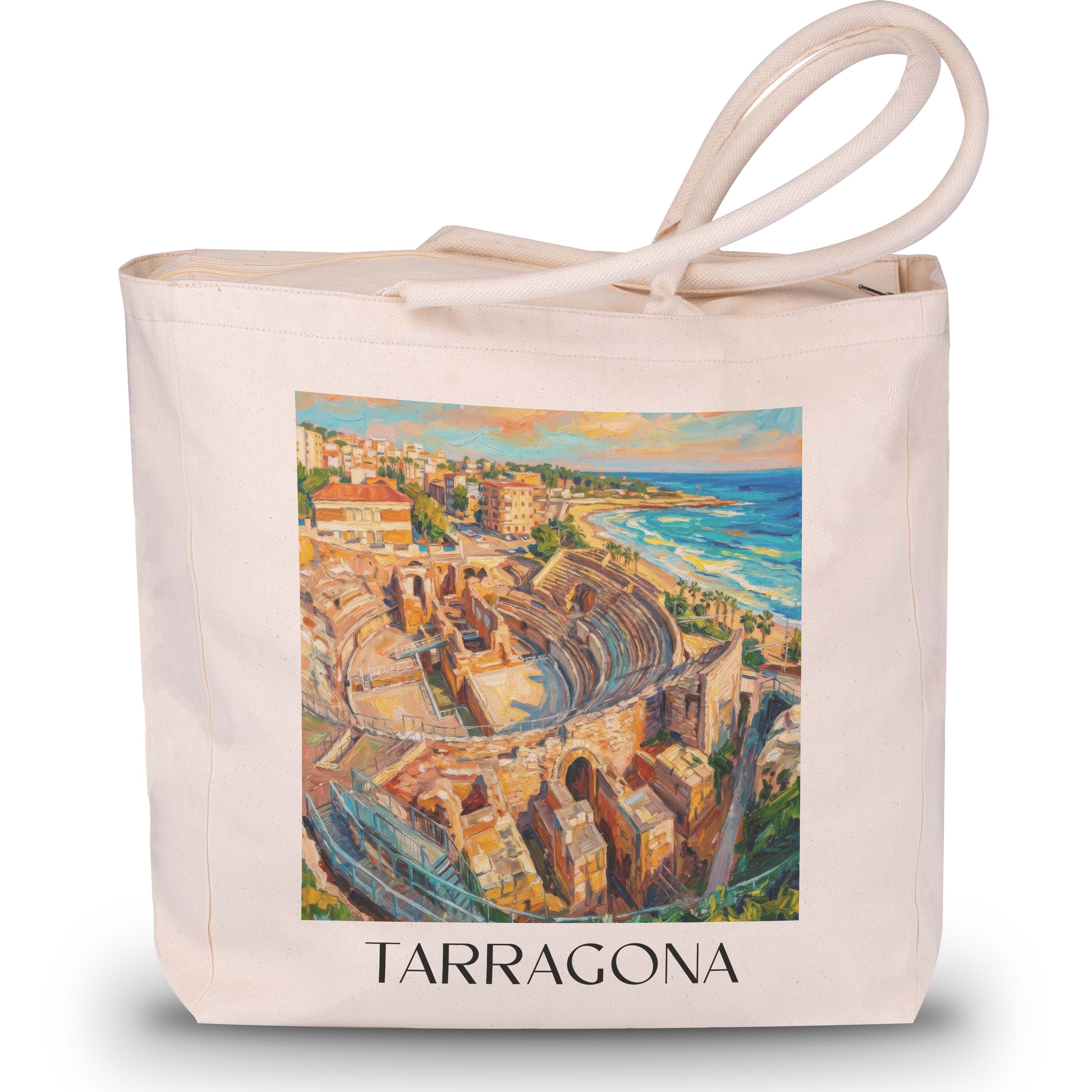 tarragona-spanien-spanien-einkaufstasche-oil-painting-oelgemaelde