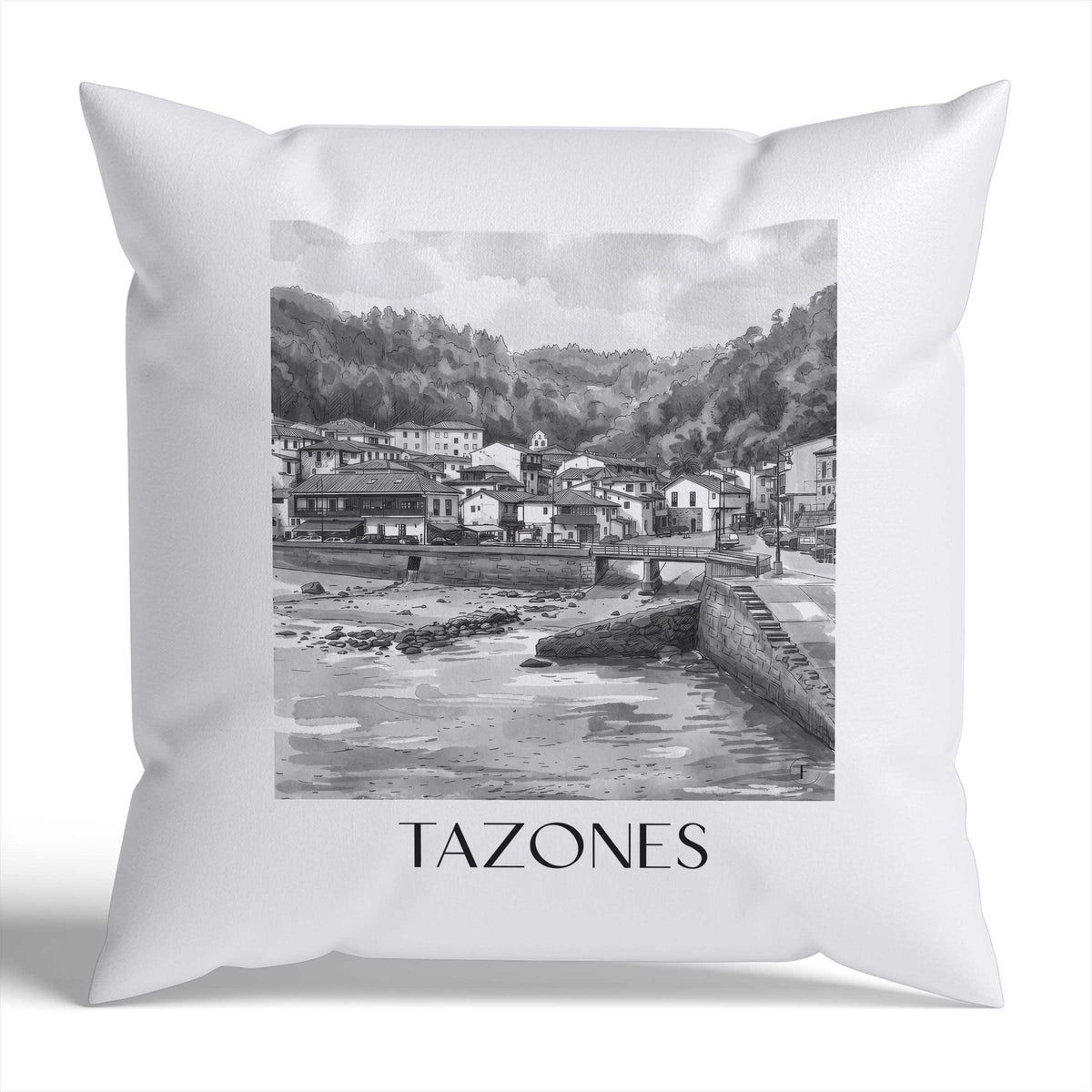 Tazones Kissenhülle - Zierkissen Bezug - Spanien - Spanien Kissen bzw. Kissenbezug im Aquarell Schwarz-Weiß Stil - favplace