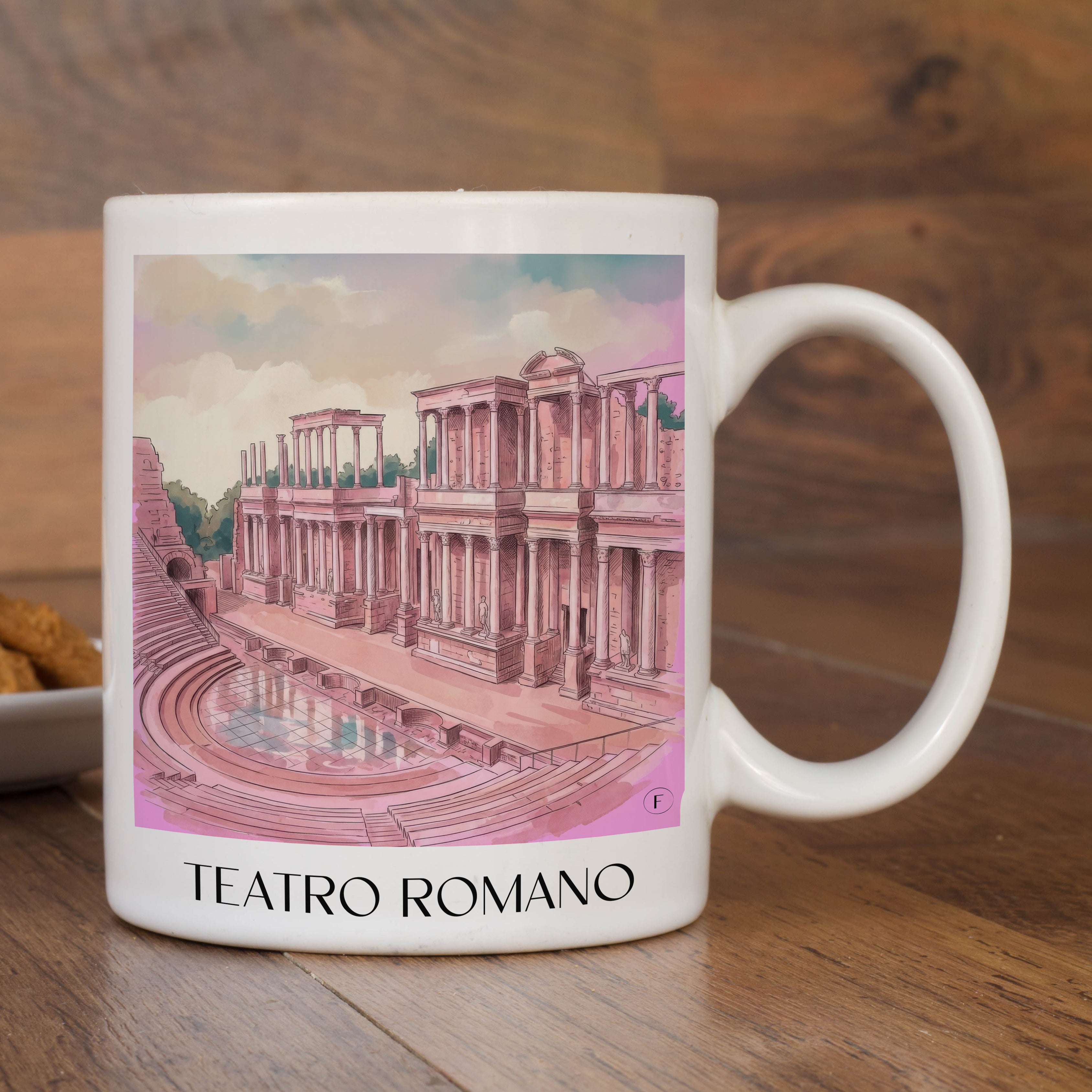 teatro-romano-mérída-spanien-kaffeebecher-aquarell-pink-rosa