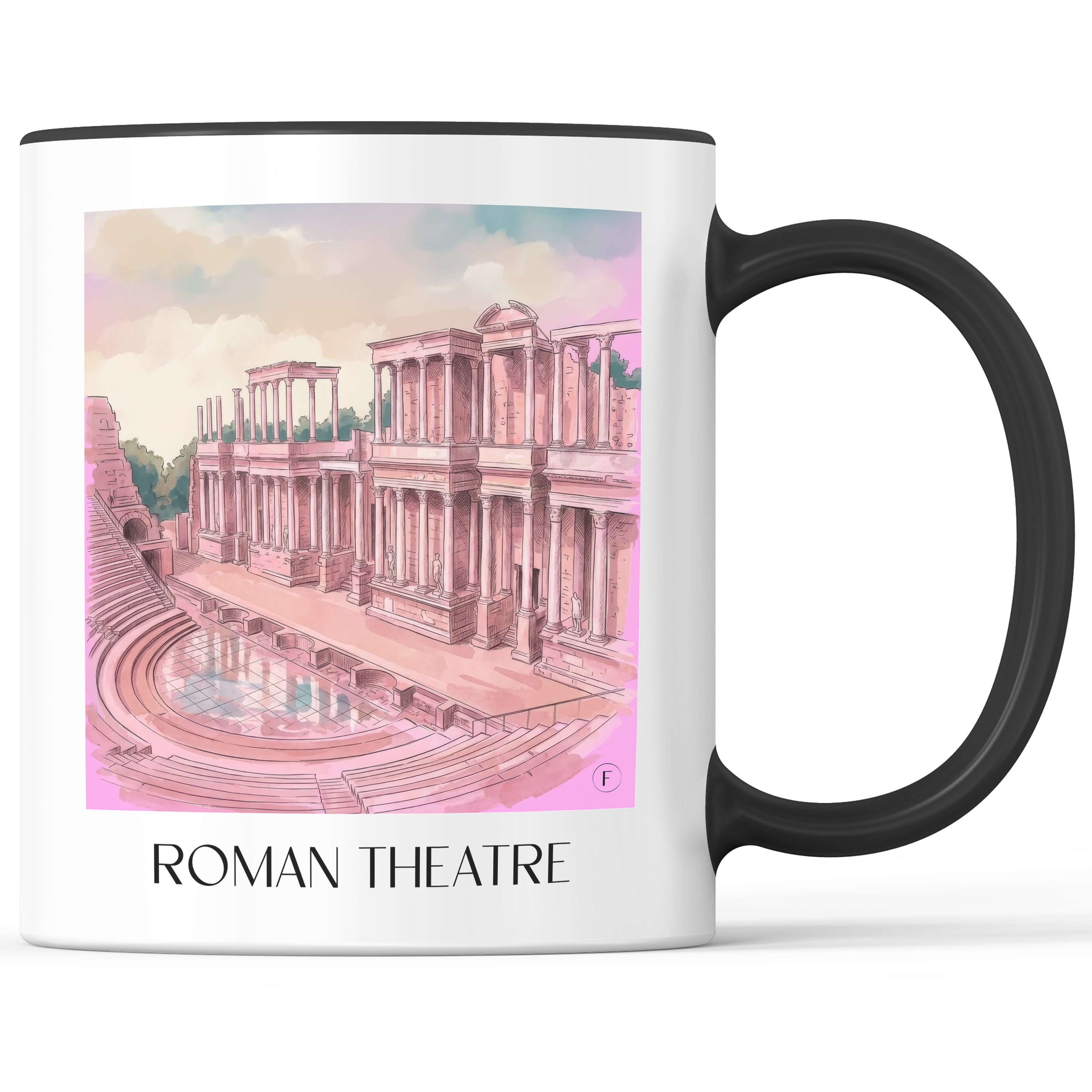 Teatro Romano Kaffeebecher - Mérída - Spanien Becher - Kaffeetasse im Aquarell Pink Stil - favplace