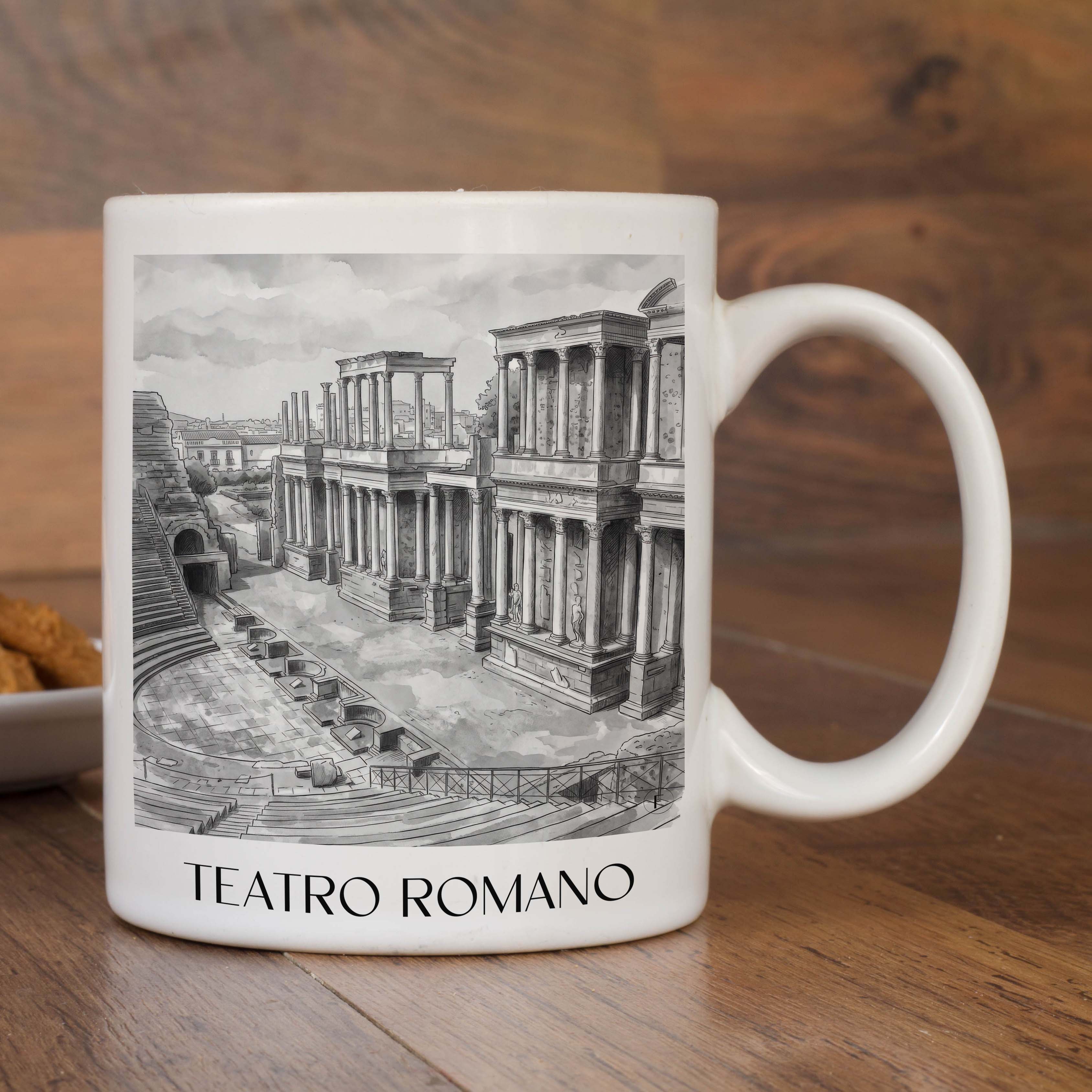 teatro-romano-mérída-spanien-kaffeebecher-aquarell-schwarz-weiss