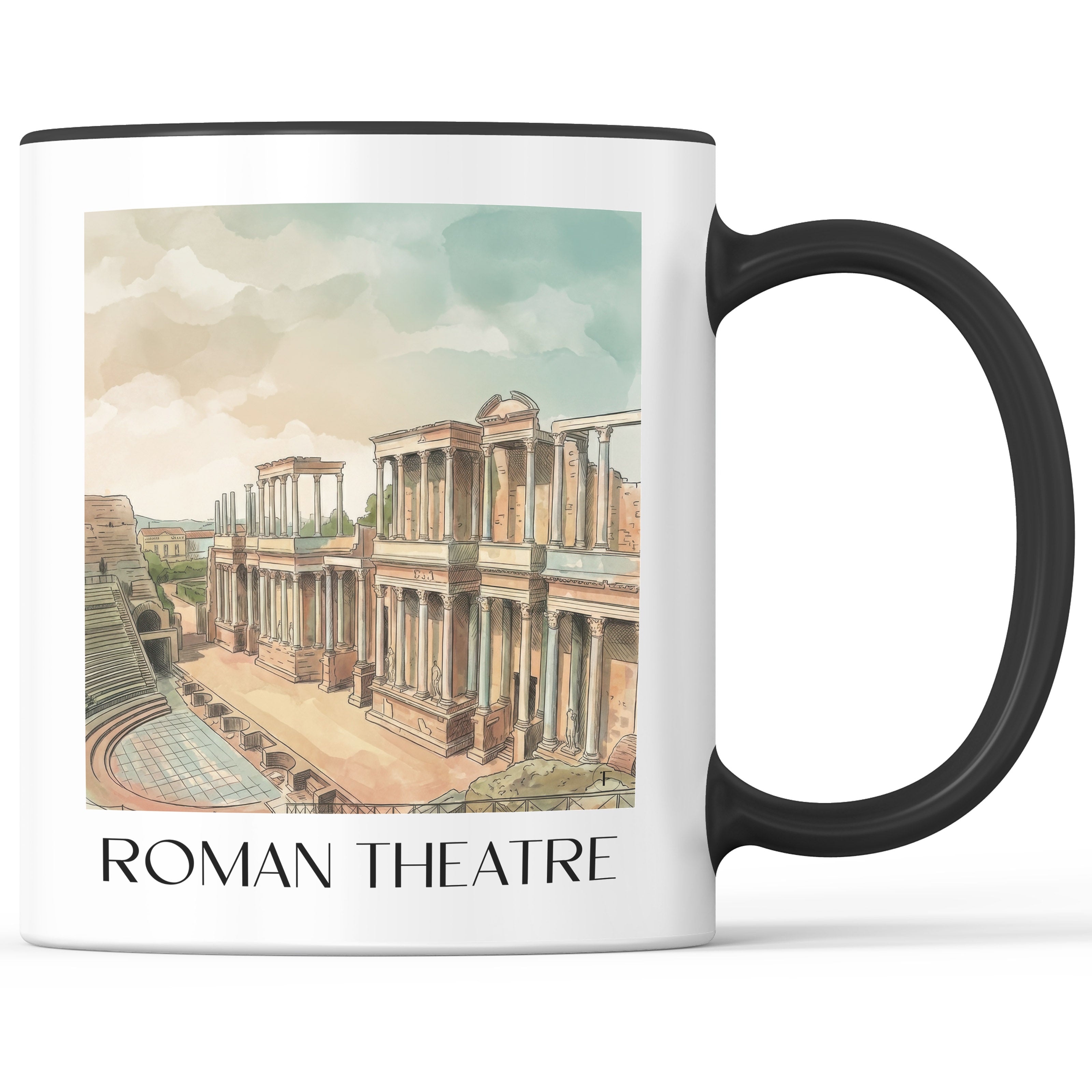 Teatro Romano Kaffeebecher - Mérída - Spanien Becher - Kaffeetasse im Aquarell Stil - favplace